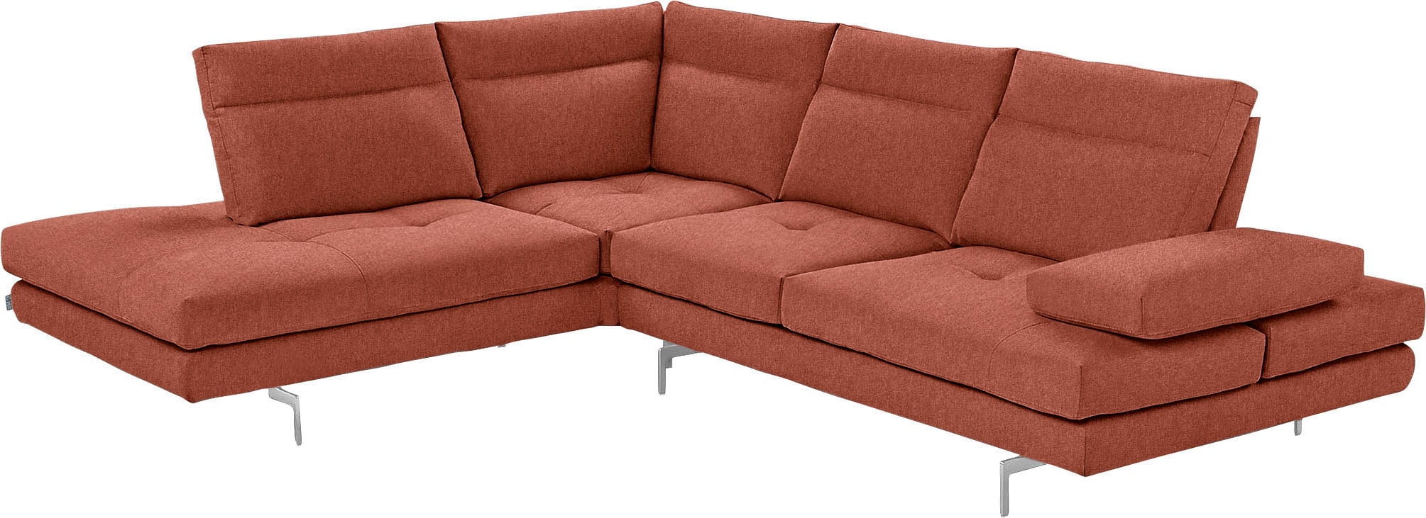 CALIA ITALIA Ecksofa "Toby Wing, B/T: 288/232 cm, Multifunktionssofa, Designsofa, L-Form" Sitztiefenverstellung und Armteilfunktion, Füße chrom glänzend