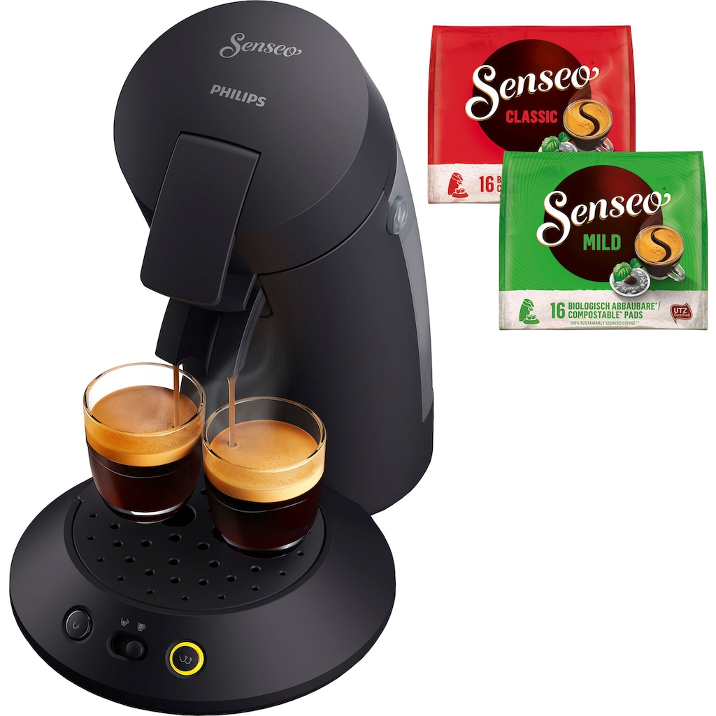 Philips Senseo Kaffeepadmaschine »Original Plus CSA 210/60«, aus 28% recyceltem Plastik und mit 2 Kaffeespezialitäten, mattschwarz