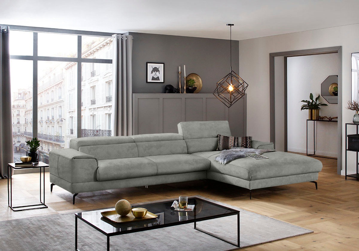 W.SCHILLIG Ecksofa "piedroo, Designsofa mit tollem Sitzkomfort, bequem, L-Form" Kopfteilverstellung, wahlweise mit Sitztiefenverstellung, Breite 343cm