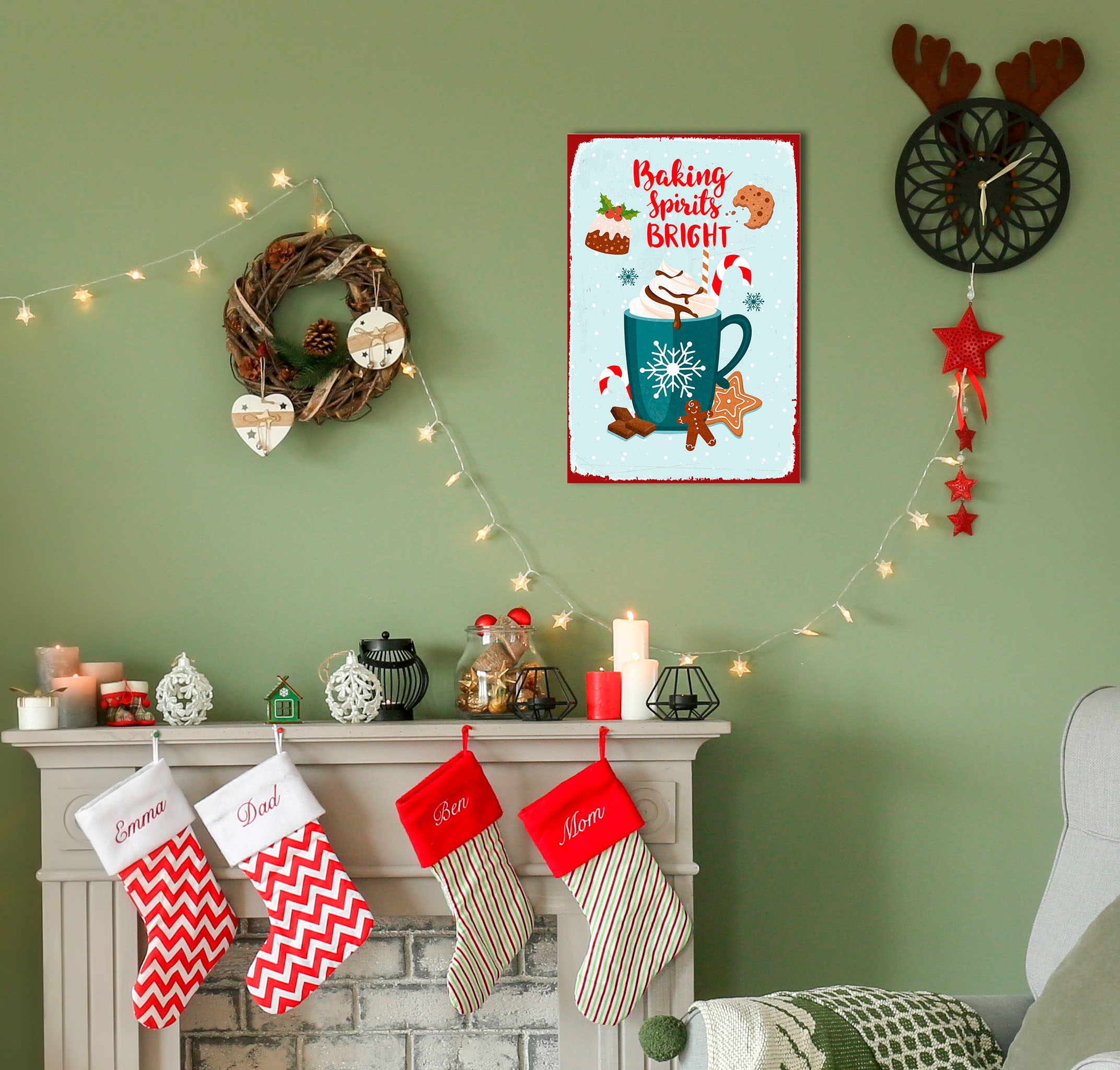 queence Metallbild "Baking Spirit" Schneeflocken  Schriftzug  Weihnachten 1 günstig online kaufen