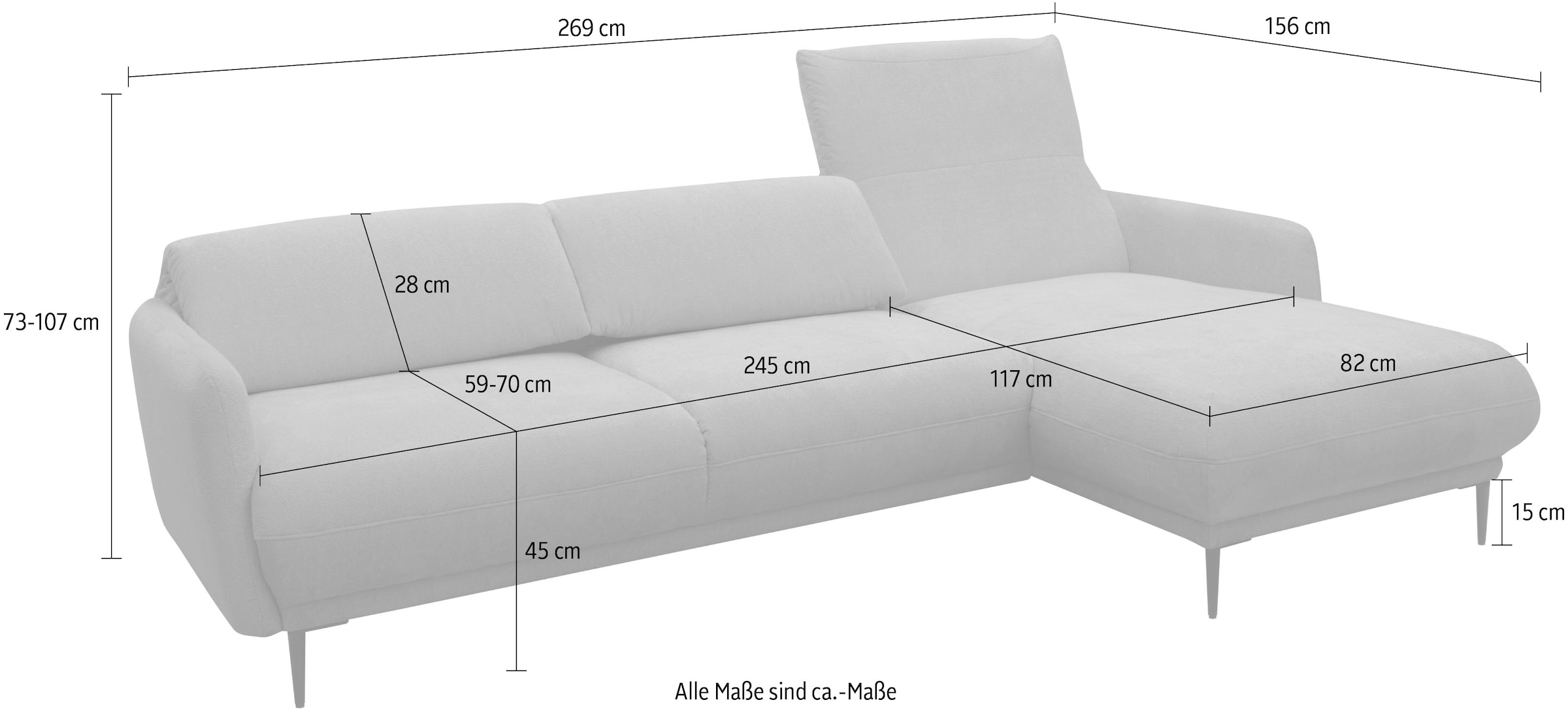 andas Ecksofa »Skovsende Sitzbreite 245 cm, Rückenlehne stufenlos hochklappbar für«, individuellen Sitzkomfort Kopfteilverstellung, L-Form