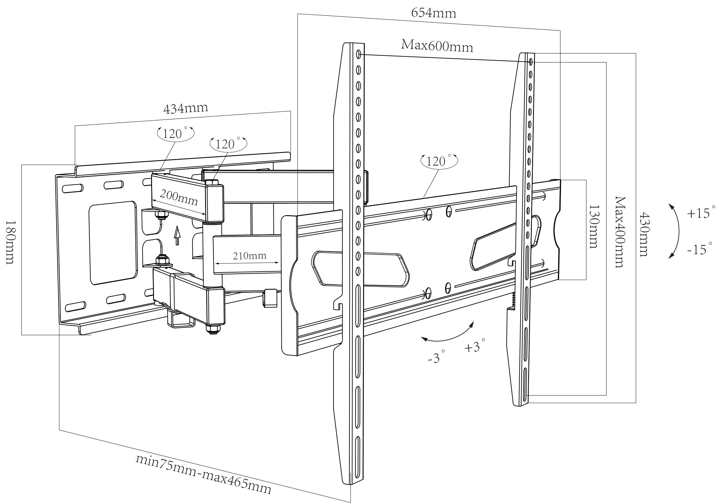 VCM TV-Wandhalterung »VCM Universal TV Halterung | VESA Wandhalterung | Halter ausziehbar schwenkbar neigbar | Belastbarkeit bis zu 25kg - B-NS600«, (VCM NS)