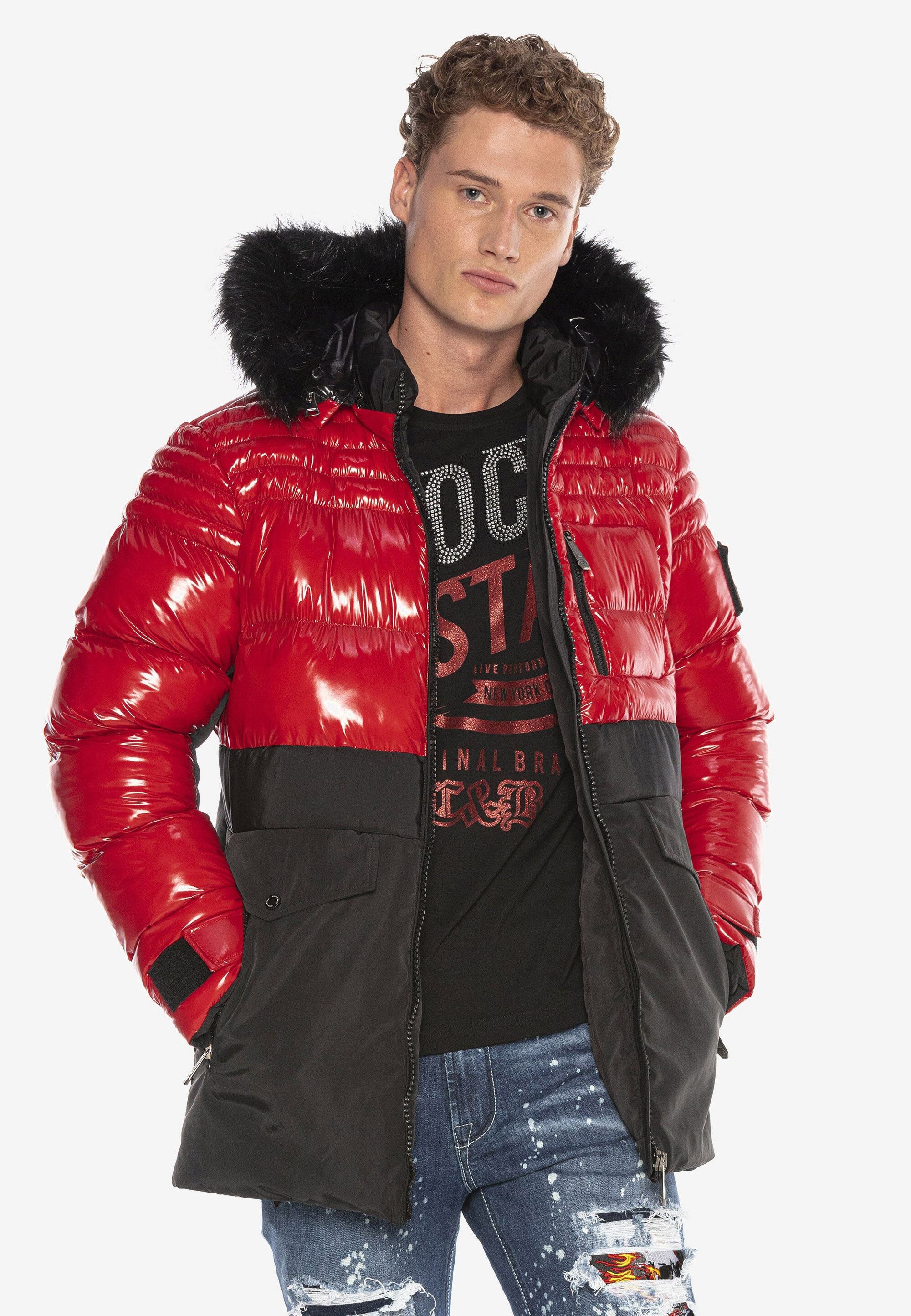 Cipo & Baxx Parka »Jacke«, mit Kapuze, im Kontrastdesign