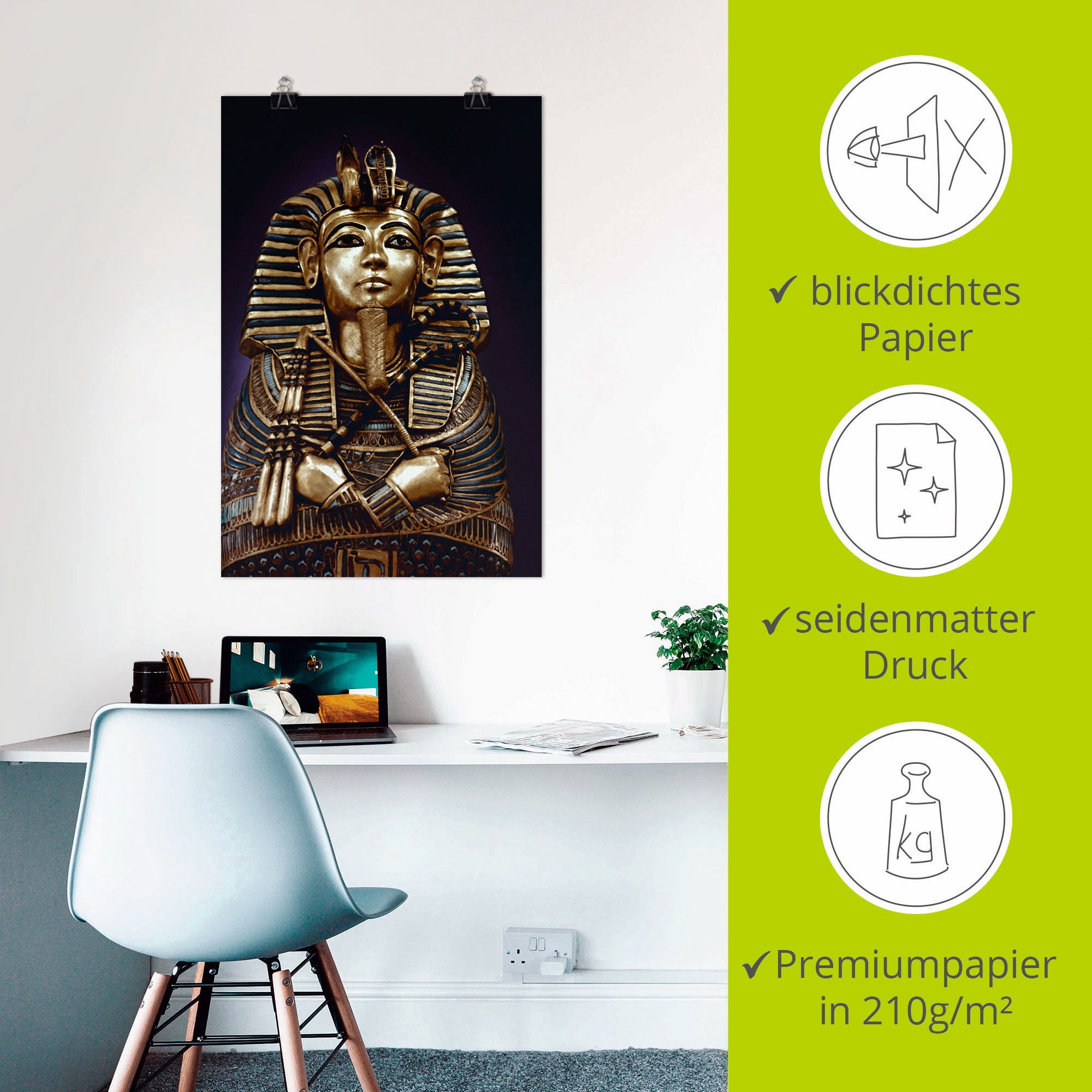 Wandbild ARTLAND "Grabbüste von König Tutanchamun", gold (farbe bild(er): goldfarben), B:40cm H:60cm, Bilder, als Leinwandbild, Poster in verschied. Größen 3