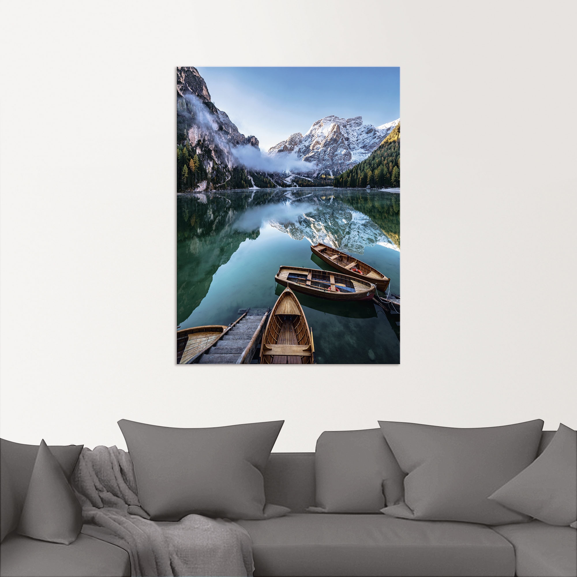 Artland Wandbild »Pragser Wildsee in Südtirol«, Bilder von Booten & Schiffen, (1 St.), als Alubild, Outdoorbild, Leinwandbild in verschied. Größen