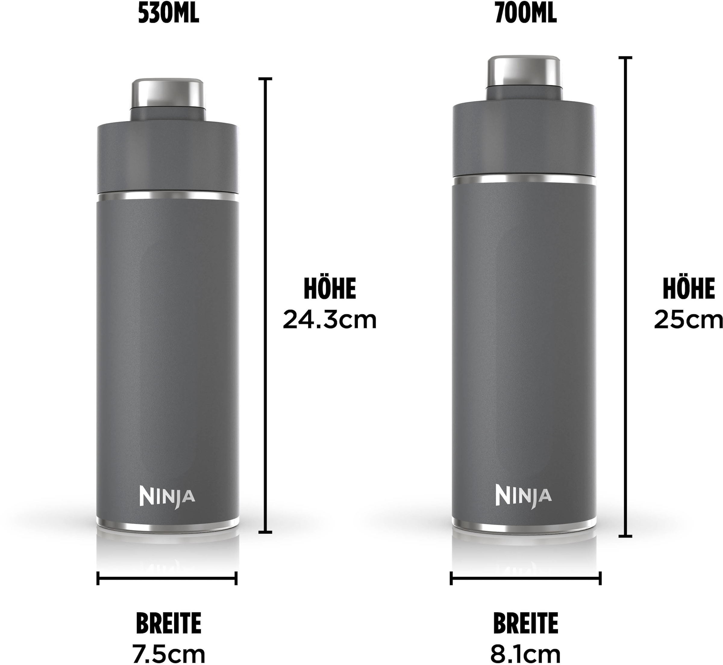 NINJA Isolierflasche »Ninja Thirsti Reiseflasche – 530 ml DW1801EUU / 700 ml DW2401EUU«, Getränke bleiben 24 Stunden kalt, 12 Stunden heiß, Eis hält 2 Tage