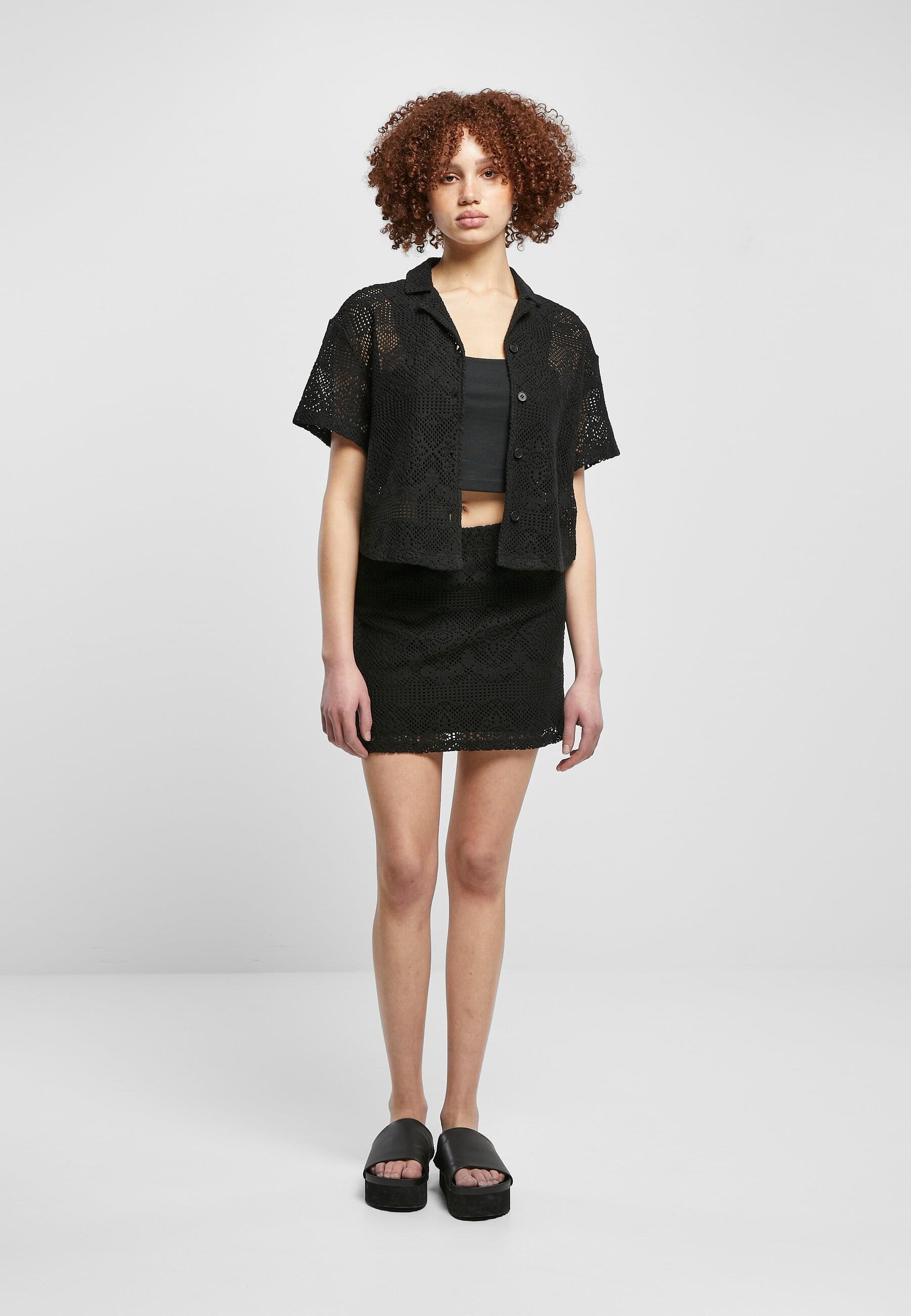 URBAN CLASSICS Klassische Bluse »Urban Classics Damen Ladies Crochet Lace Resort Shirt«