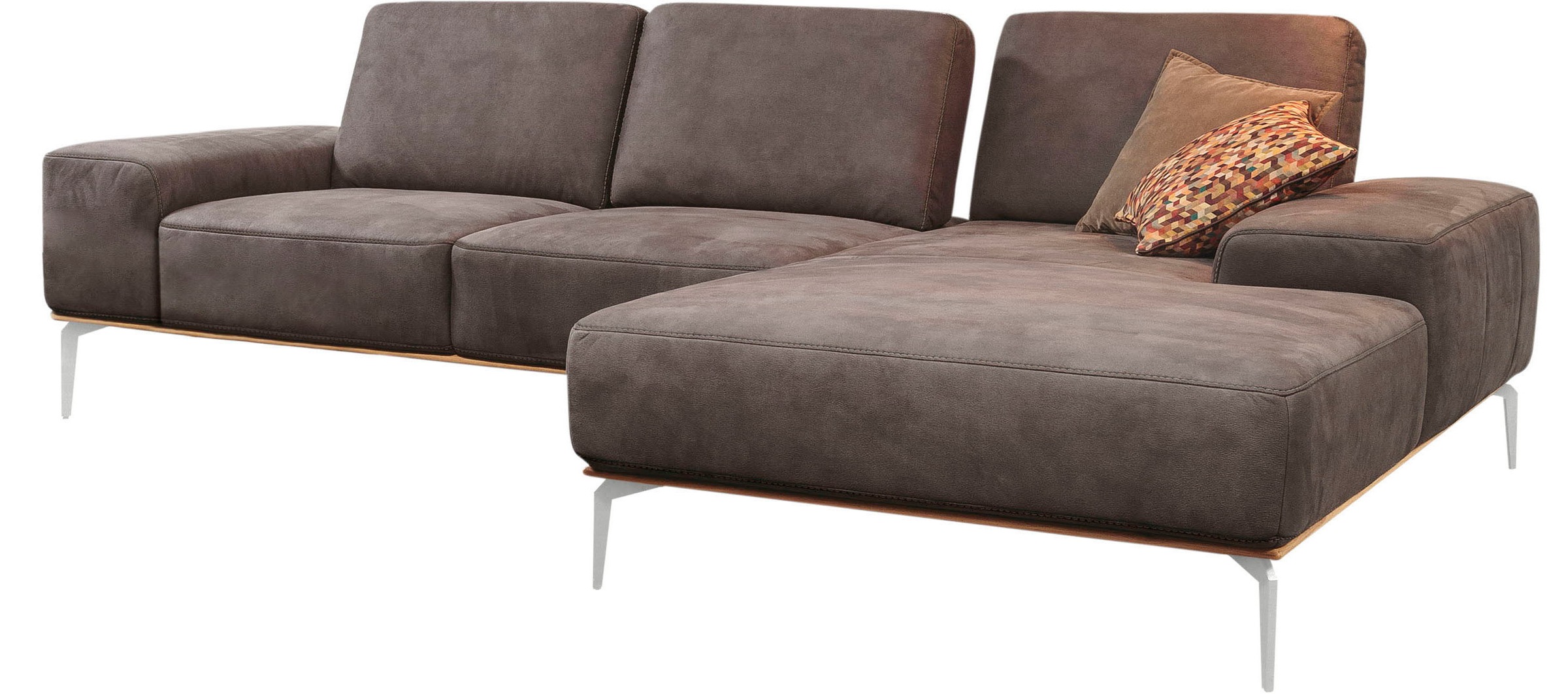 W.SCHILLIG Ecksofa »run, Designsofa, bequem, L-Form«, mit elegantem Holzsockel, Füße in Chrom glänzend, Breite 299 cm