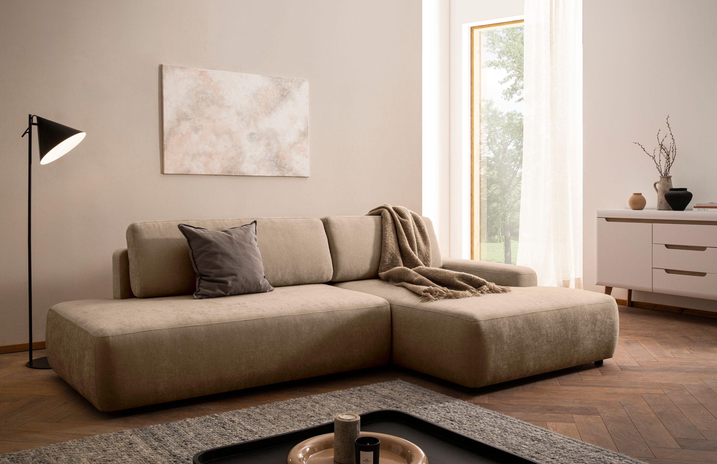 INOSIGN Ecksofa "TORGE, Schlafsofa Cord, Samtvelours u. Strukur fein, Couch günstig online kaufen