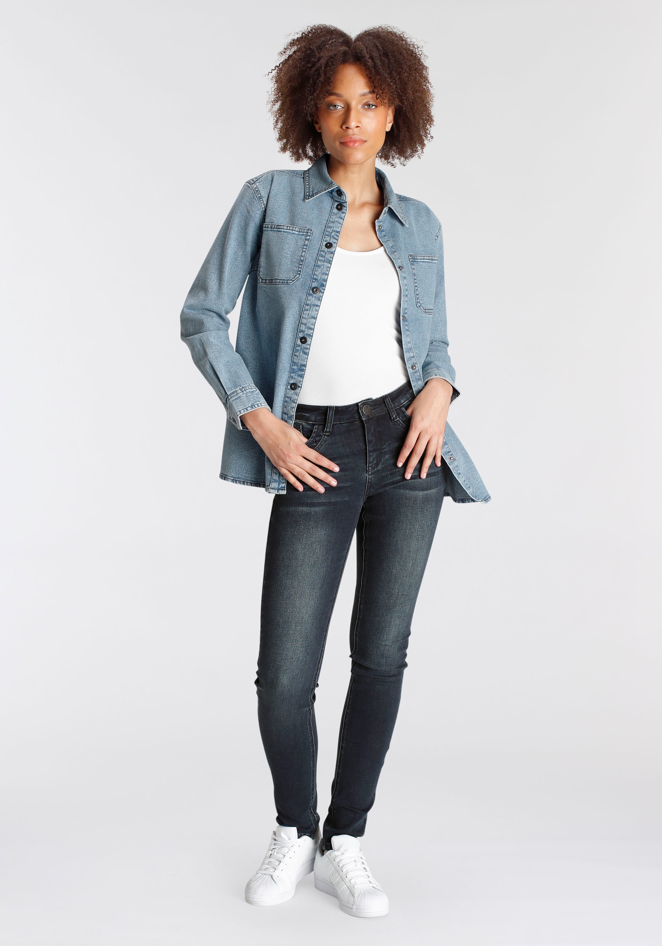 Arizona Jeansjacke »Shacket Denim - geschnitten online bestellen BAUR Hemdjacke«, Weiter 