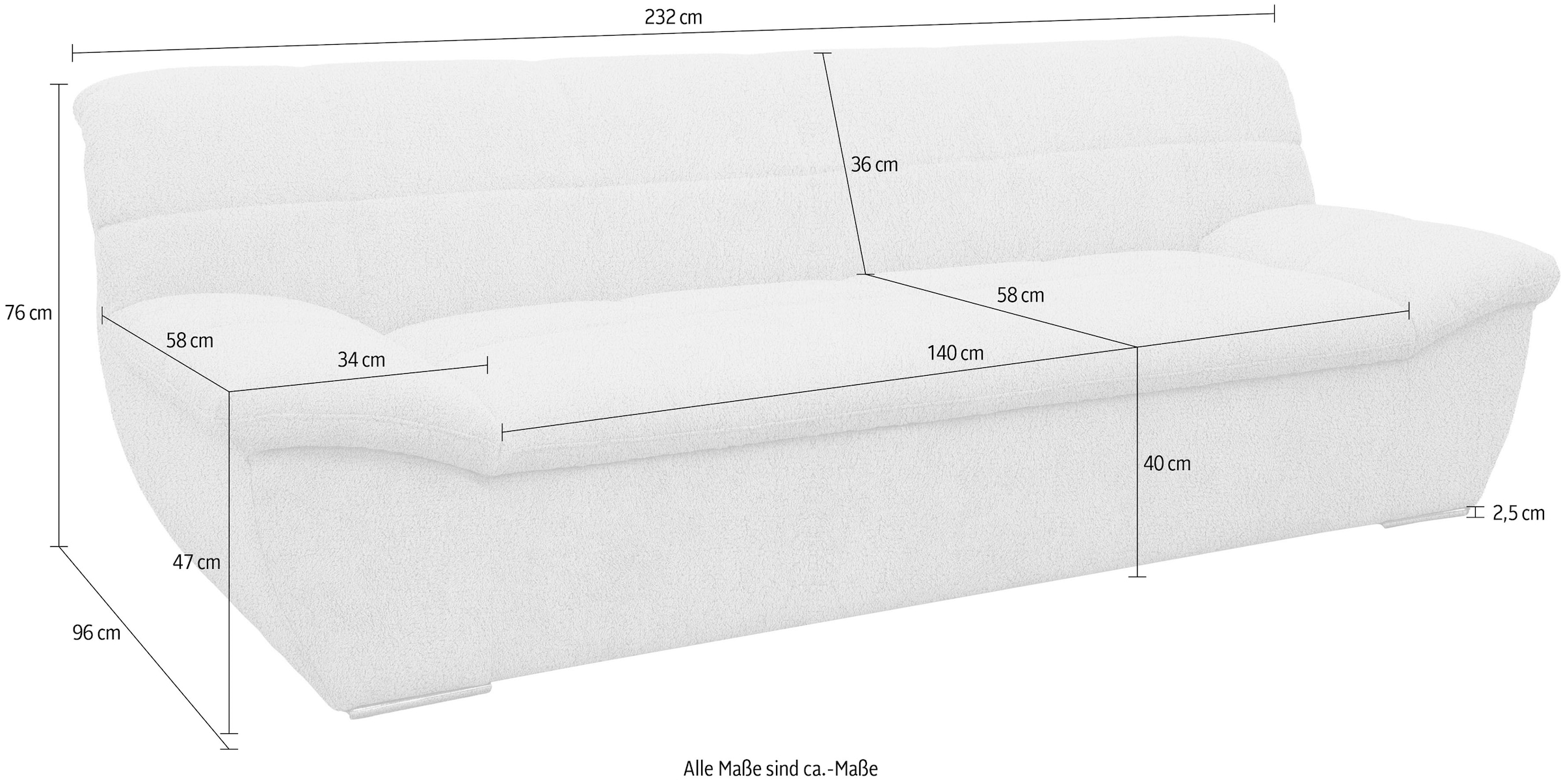 OTTO home 3-Sitzer »Salltum 232 cm breit, formschön, komfortabel« mit Ziernähen in Rücken und im Sitz, pflegeleichter Bezug