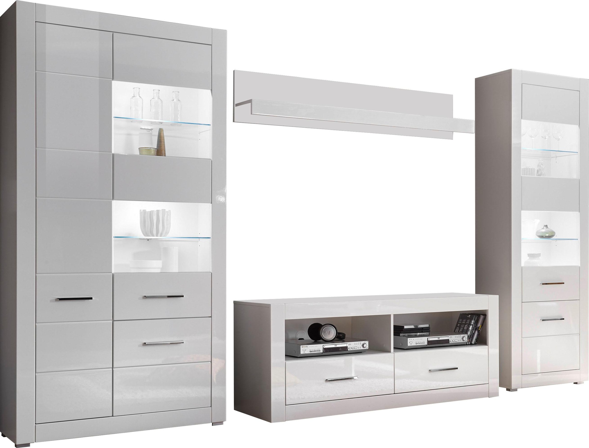 Home affaire Wohnwand "Bianco, moderne Anbauwand, Komplettset, Wohnzimmer-Set" Set, 4 Stk. tlg.