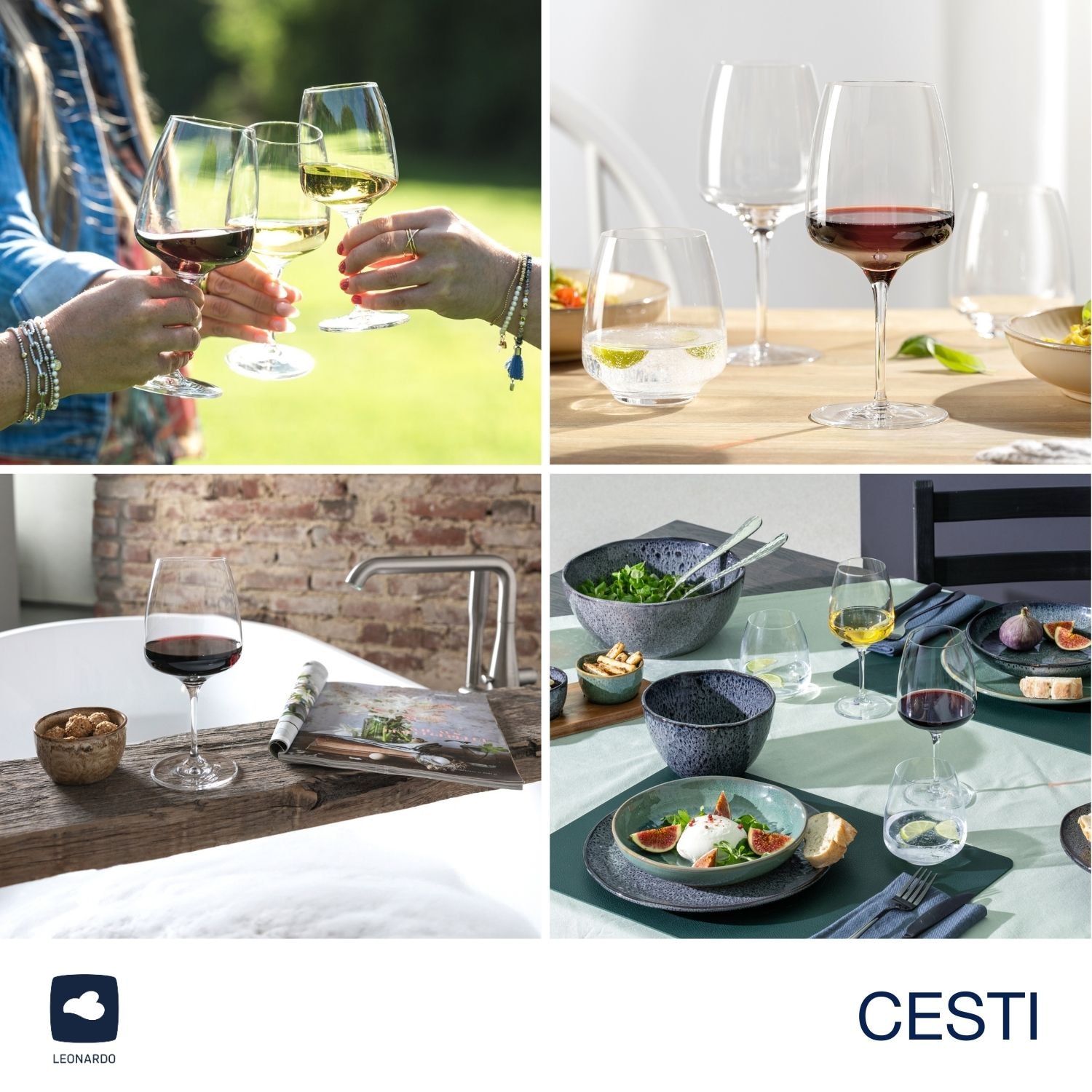 LEONARDO Gläser-Set »CESTI + Poliertuch, 9-teilig«, (Set, 9 tlg.), 4 Rotweingläser und 4 Trinkgläser mit Poliertuch