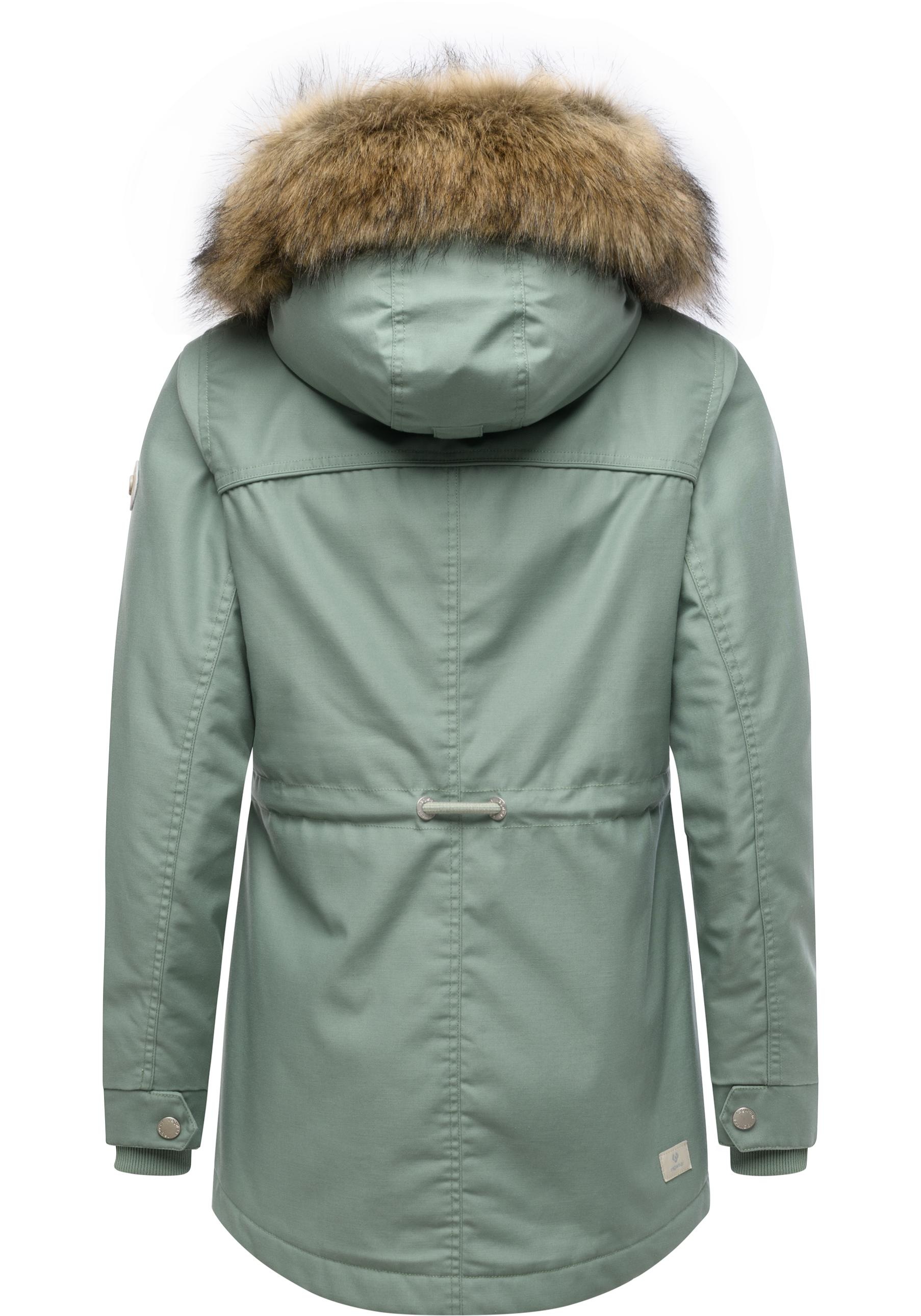 Winterjacke RAGWEAR "Tawny Short YOUMODO", Damen, Gr. XL (42), graugrün, Außenmaterial: 65% Polyester, 35% Baumwolle; Innenfutter: 100% Polyester; Wattierung: 100% Polyester, tailliert hüftbedeckend, mit Knopf Rippstrickbündchen, Jacken Winterjacke, Warme 2