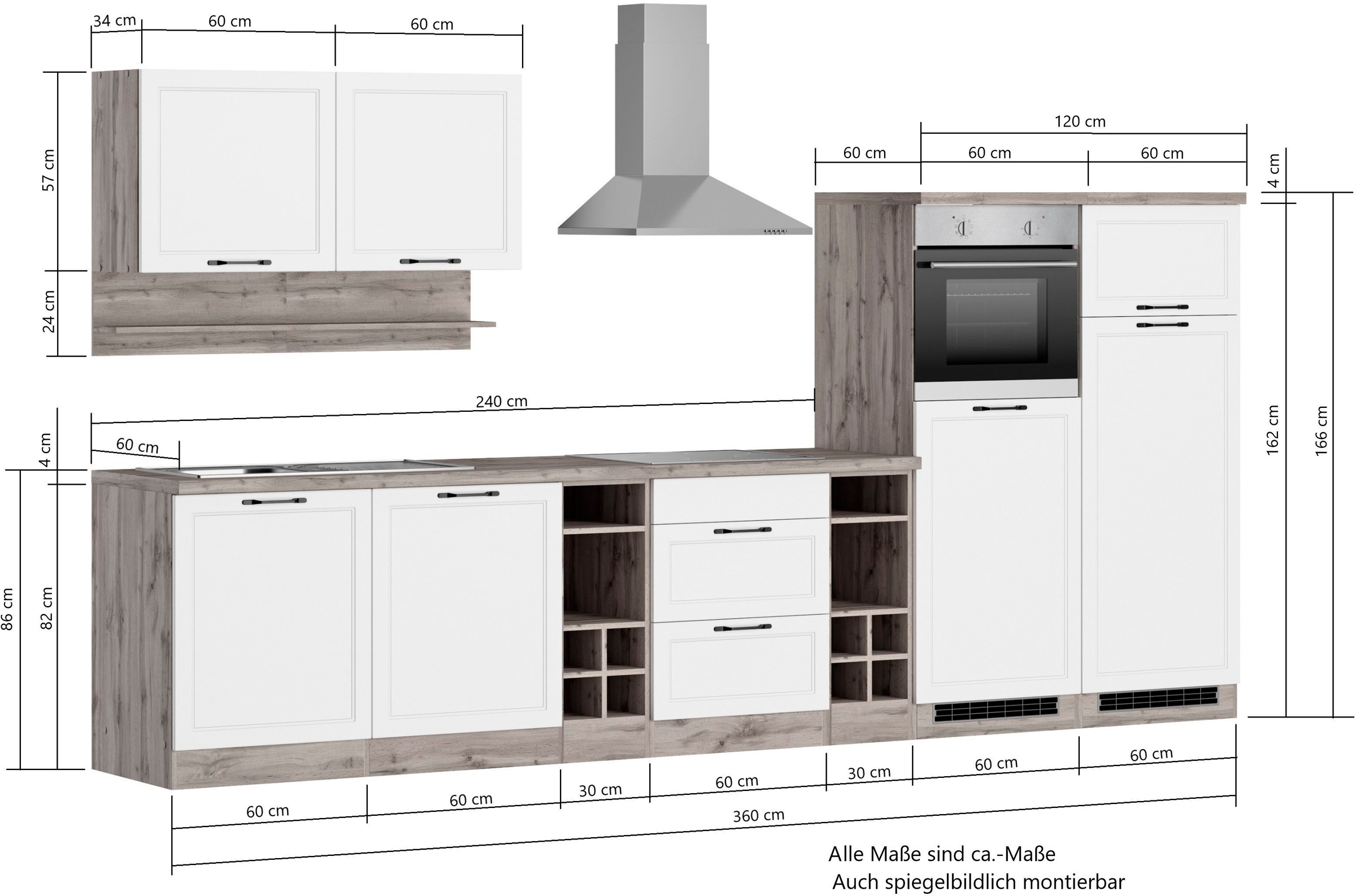 Kochstation Küche »KS-Lana«, 360 cm breit, wahlweise mit oder ohne E-Geräte