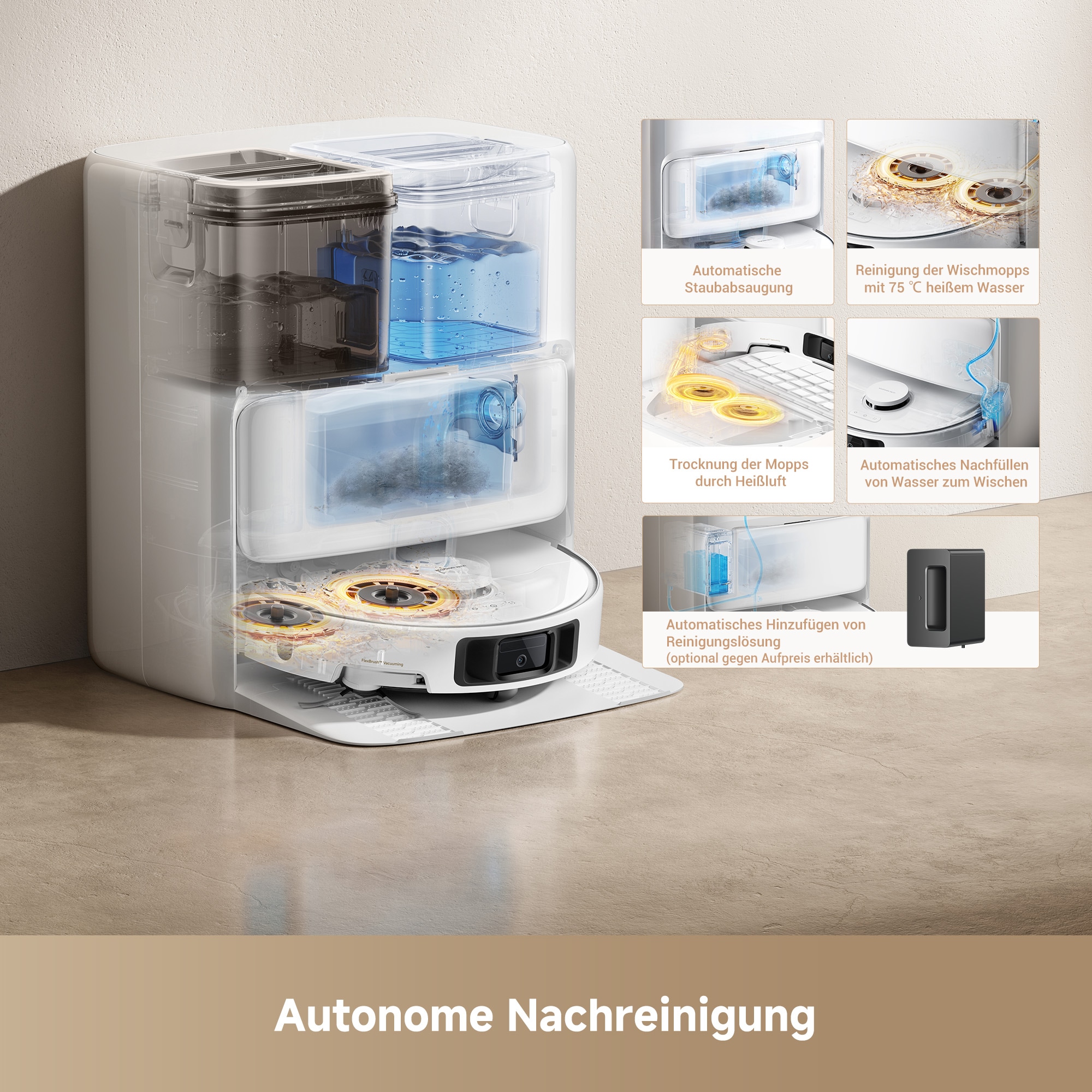 Dreame Saugroboter »Mova P50 Ultra, mit Wischfunktion«, 19000Pa Saugkraft, Vollautomatische Basisstation, Reinigung bei 75° C