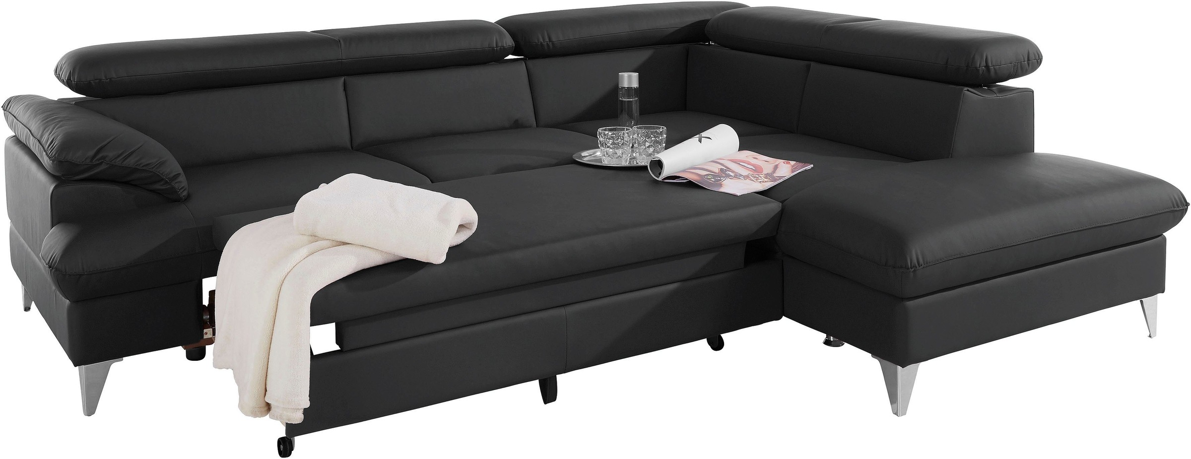 COTTA Polstergarnitur »Caluso L-Form«, Set bestehend aus: Ecksofa mit Kopfteilverstellung & Hocker