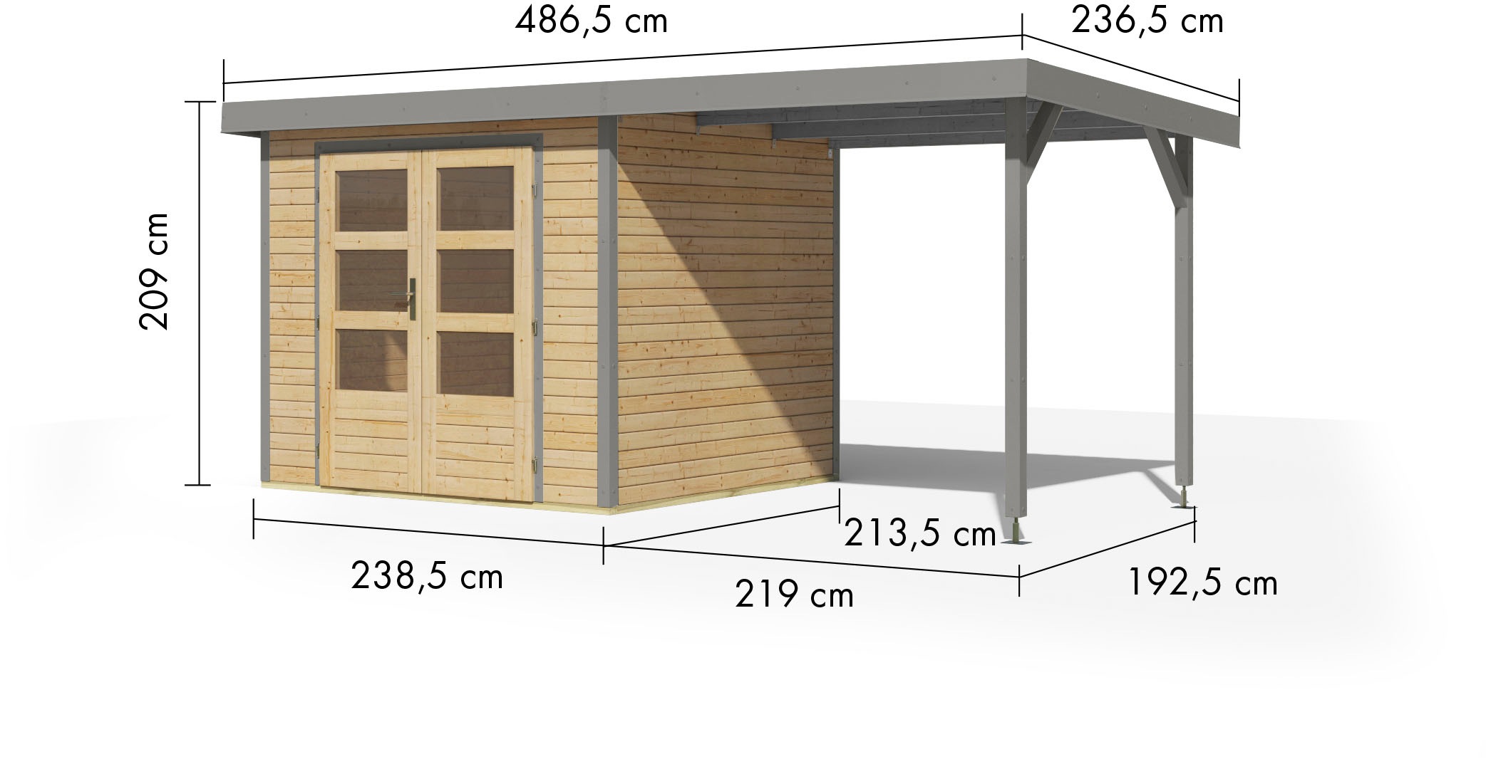 Karibu Gartenhaus »Jupiter 3«, in verschiedenen Farben, mit Anbaudach 2,35 m breit
