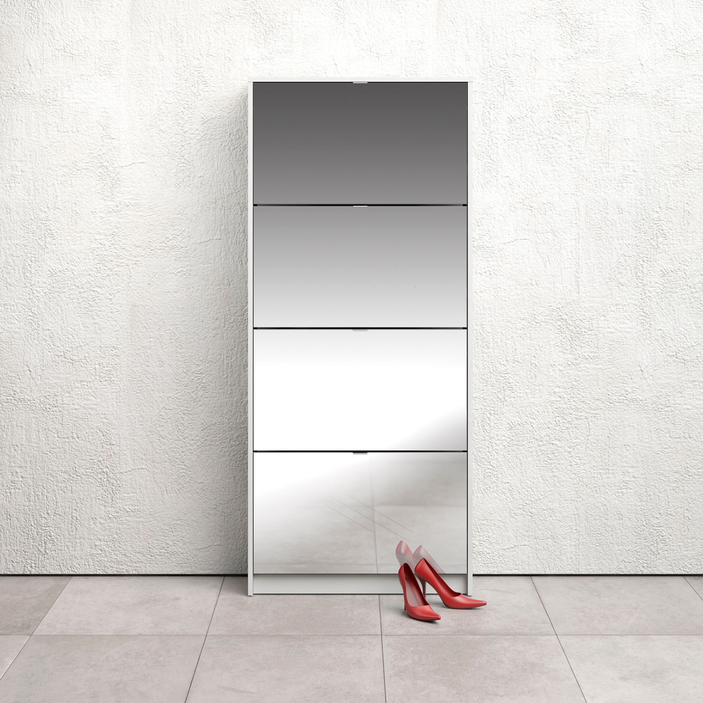 Home affaire Schuhschrank "Shoes, Praktisch, minimalistisch, verspiegelte Klappenfronten" 4 Fächer, Schuhaufbewahrung, Folienbeschichtet, Höhe 162 cm