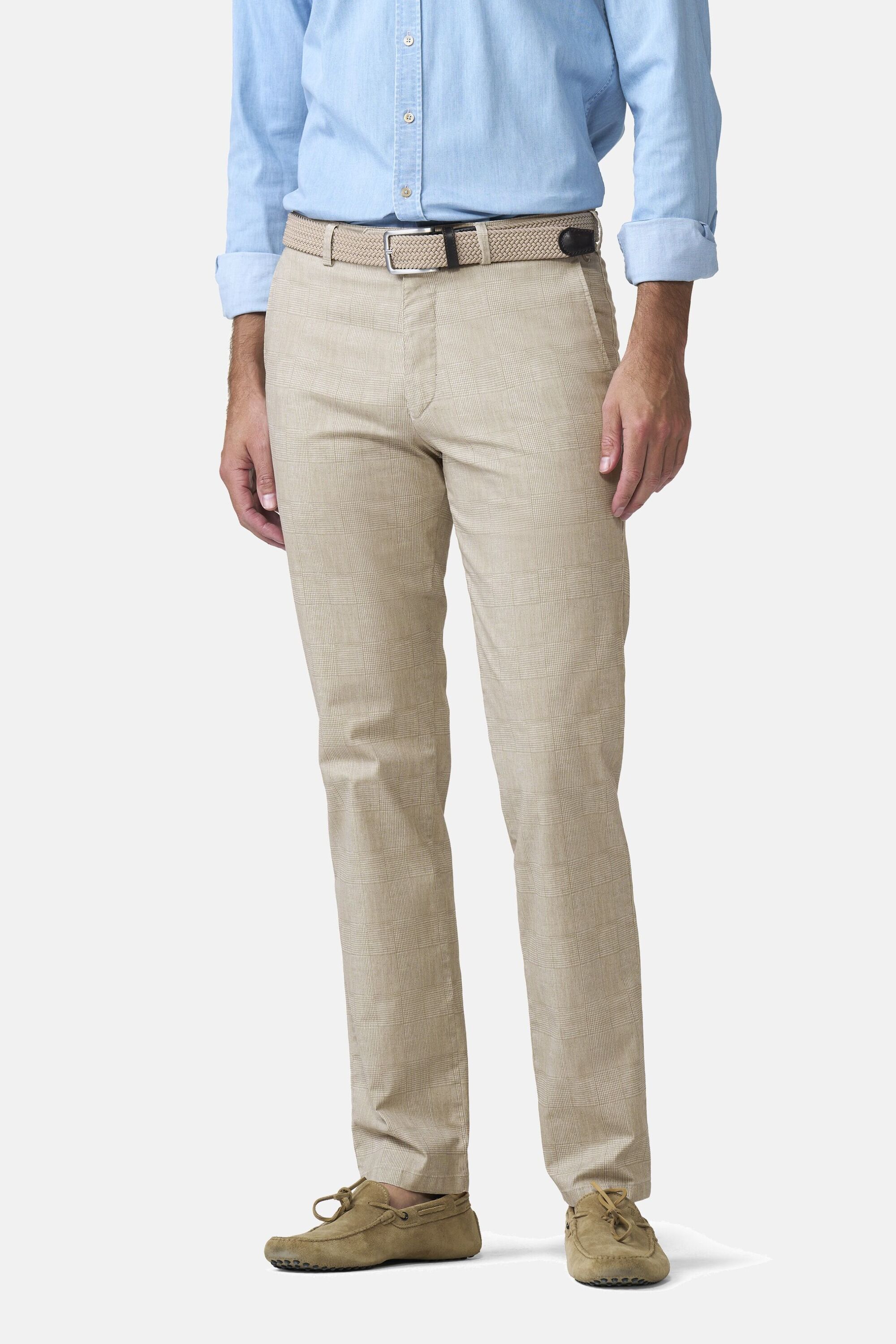 Chinos MEYER "Bonn 1-5078", Herren, Gr. 28, Normalgrößen, beige, 96% Baumwolle, 4% Elasthan, unifarben, regular fit lang, Hosen, Karo-Print