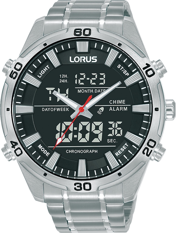 LORUS Chronograph »RW651AX9«, Armbanduhr, Quarzuhr, Herrenuhr, Stoppfunktion, Digitalanzeige, Datum