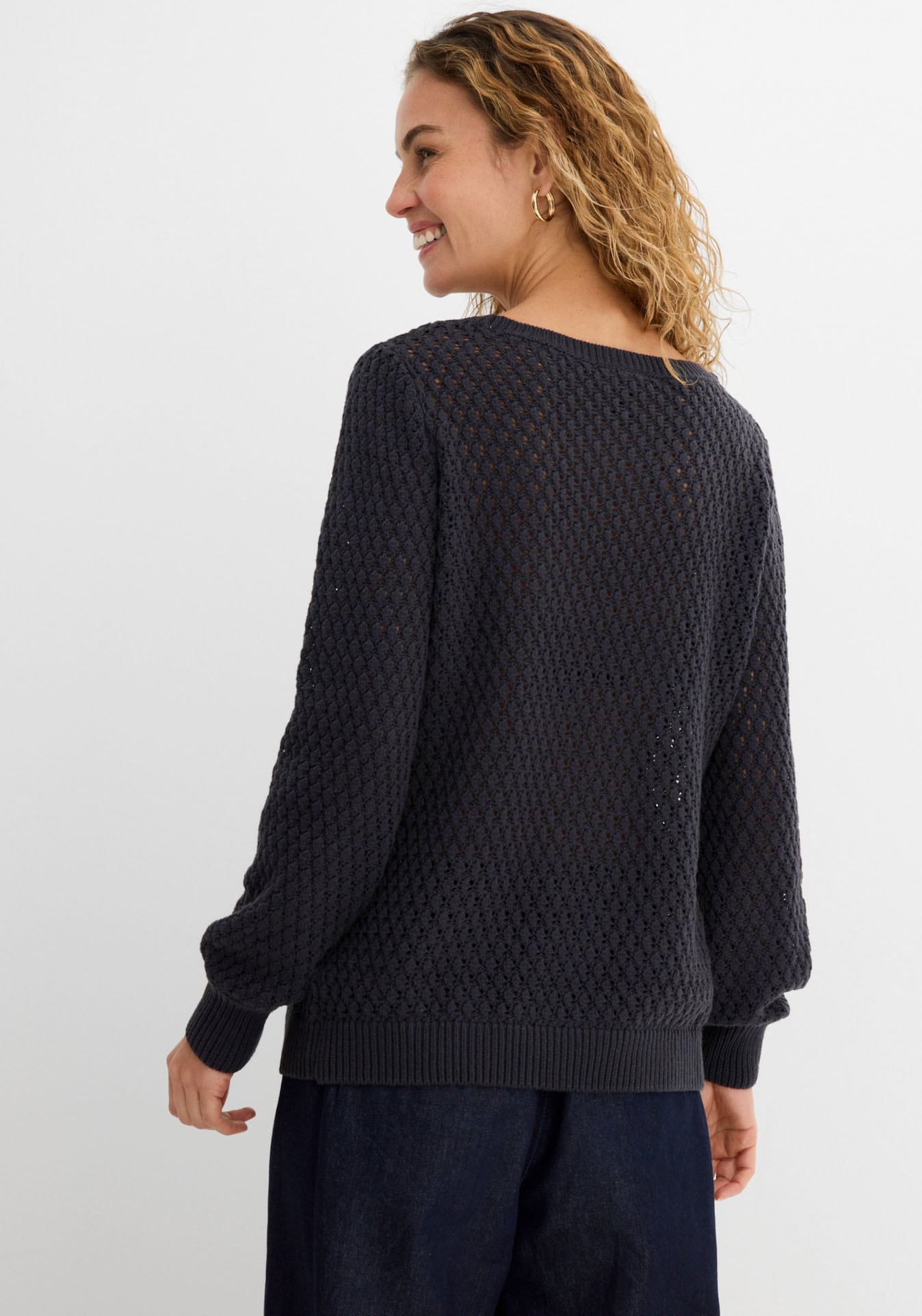 bonprix Strickpullover Strukturstrick mit hohem Baumwollanteil, mit Rundhalsausschnitt,