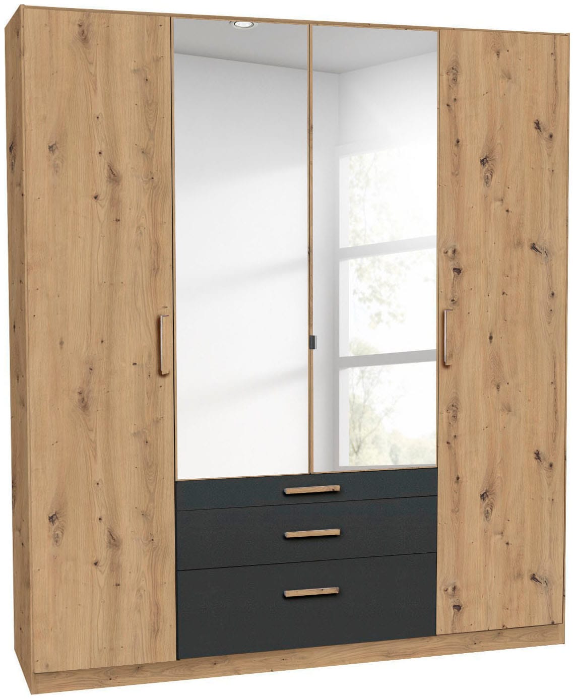 rauch Kleiderschrank "Schrank Drehtürenschrank Ankleide Garderobe Schlafzimmer MOSBACH" Breiten: 181/226/271 cm, Höhe 210 cm, mit Spiegel und farblich abgesetzten Schubladen MADE IN GERMANY