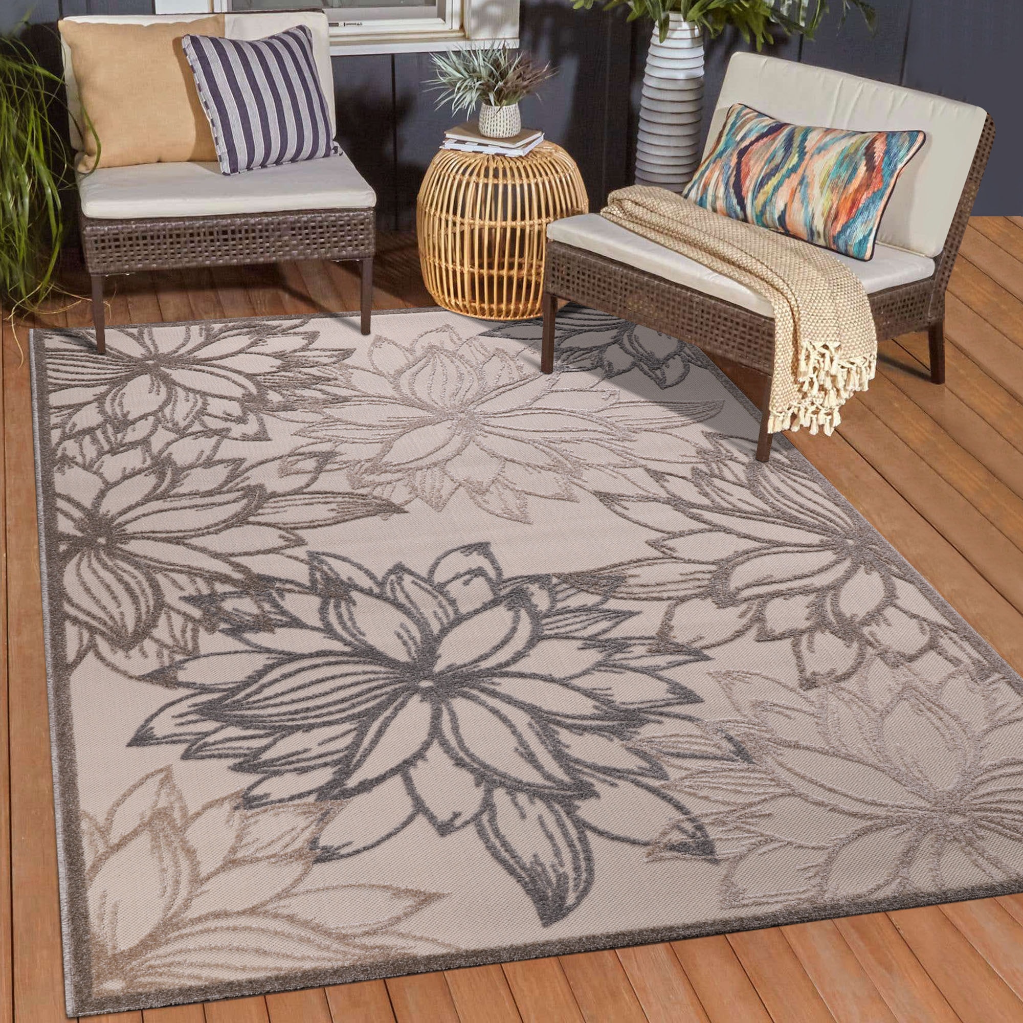 Sanat Teppich "Floral 2 Outdoor, auch als Läufer und rund" rechteckig 6 mm Höhe In- und Outdoor geeignet, Blumen, Balkon, Terrasse, Außenbereich