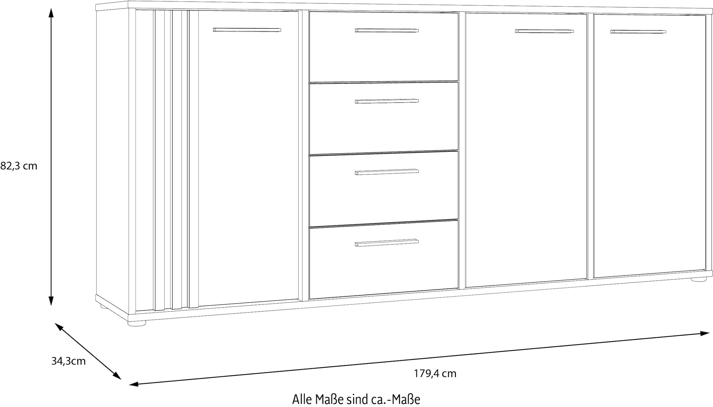 FORTE Sideboard »Cardigan«, Sideboard, 2 farbig, Stauraum, Schubkasten, Soft Close,Breite 179,4cm