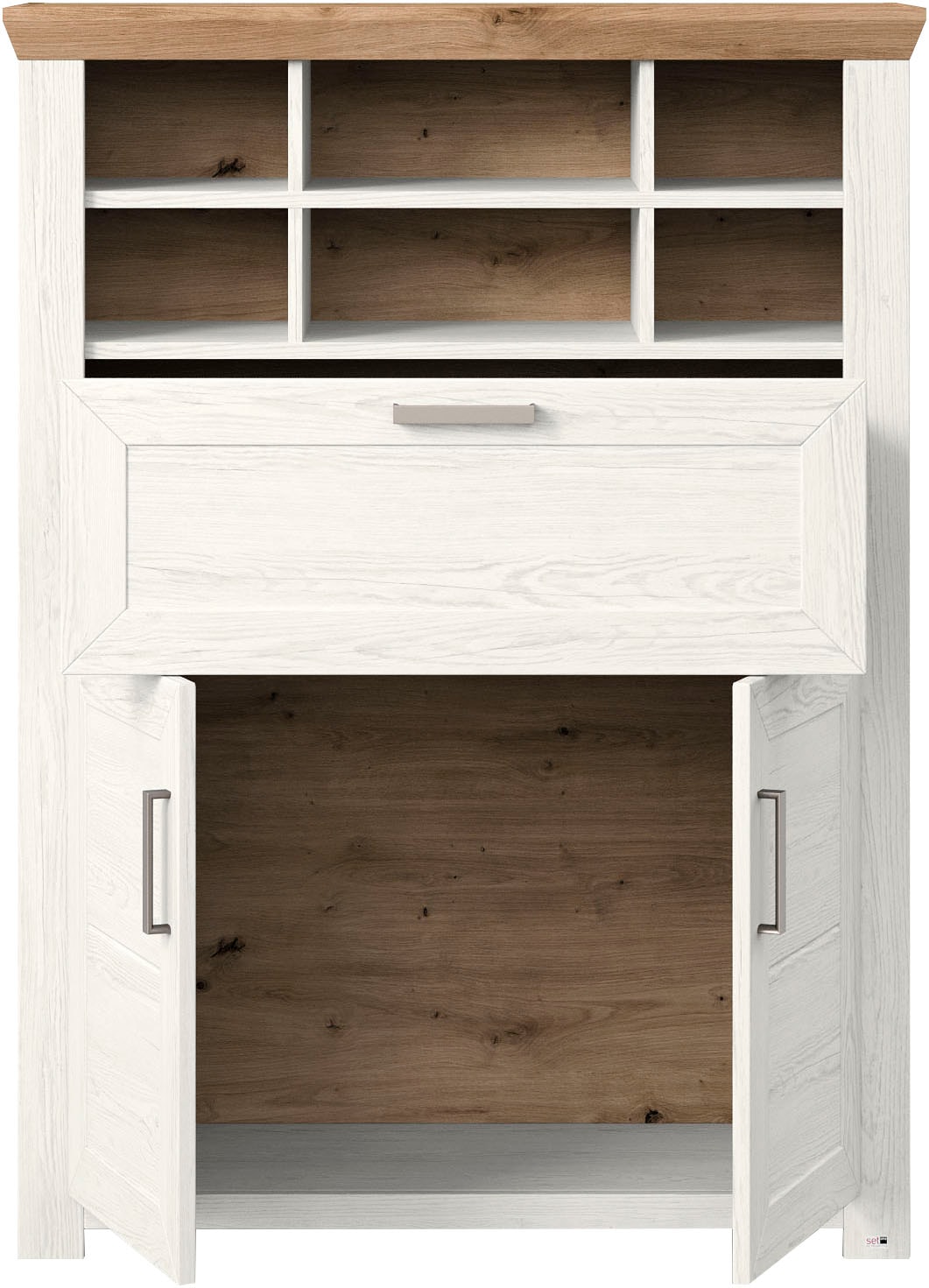 set one by Musterring Highboard »York«, Typ 15, mit Holztüren und Klappe, Beleuchtung optional, Breite 105 cm