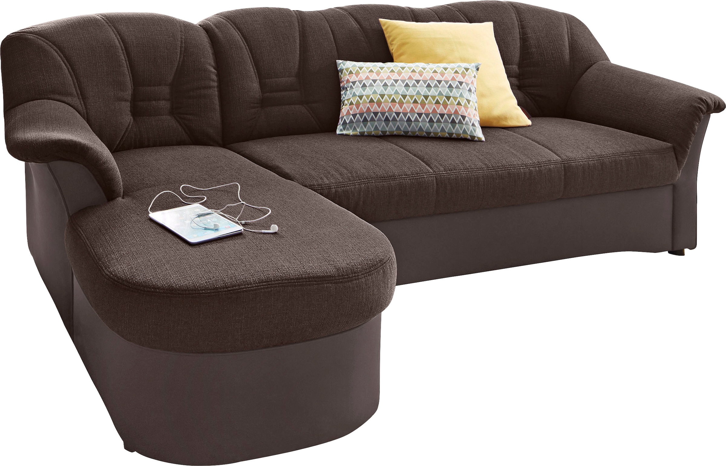 DOMO collection Ecksofa »Elva, zeitlose Formensprache, elegante Rückensteppung, L-Form« wahlweise mit Bettfunktion und Federkern