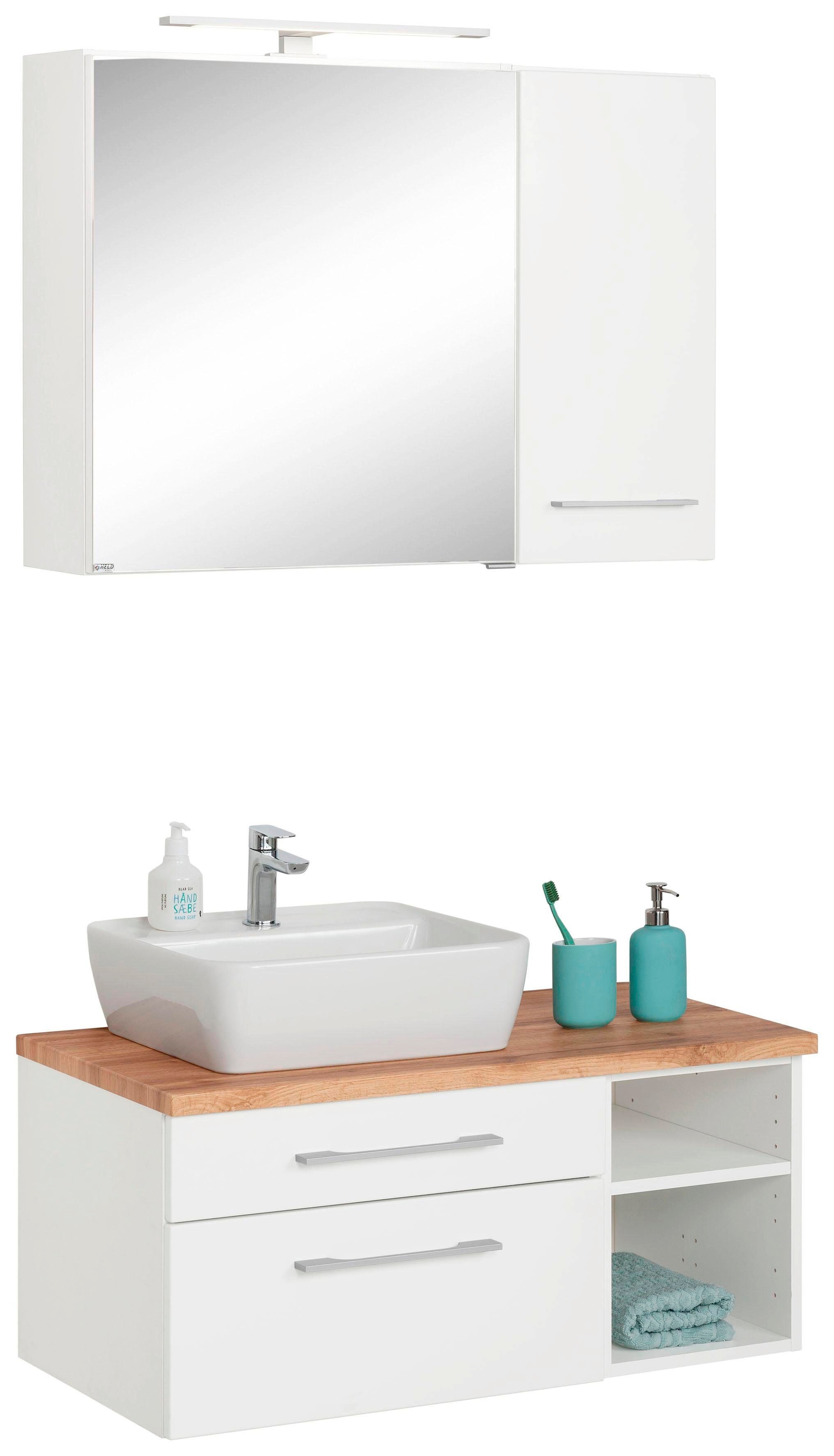 welltime Badmöbel-Set "Davos" 3 Stk. tlg. Spiegelschrank mit extra Regal günstig online kaufen