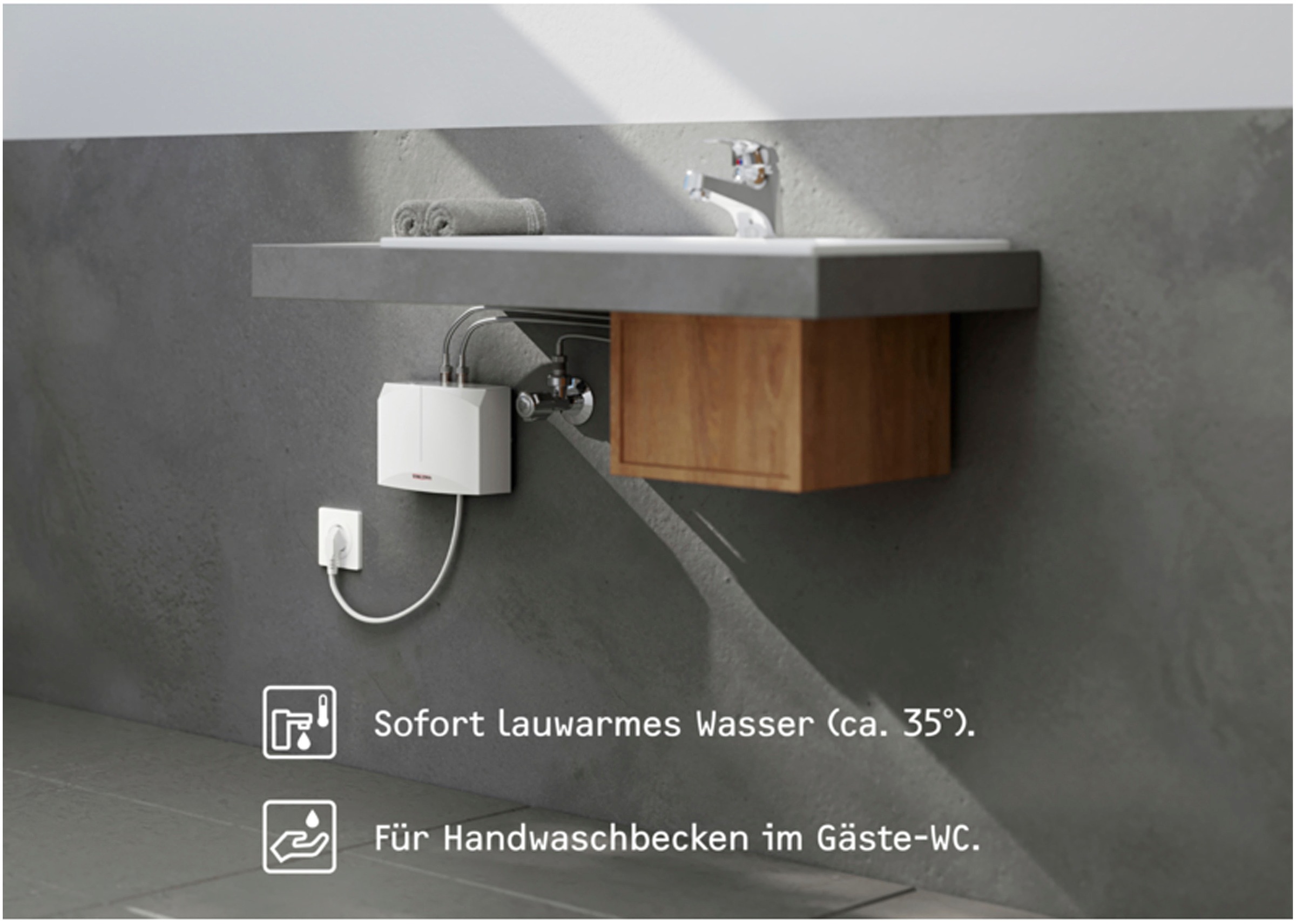STIEBEL ELTRON Klein-Durchlauferhitzer »DHM 3 für Handwaschbecken, 3,5 kW,  mit Stecker«, Hydraulisch, sofort lauwarmes Wasser (ca. 35°C),  steckerfertig auf Raten