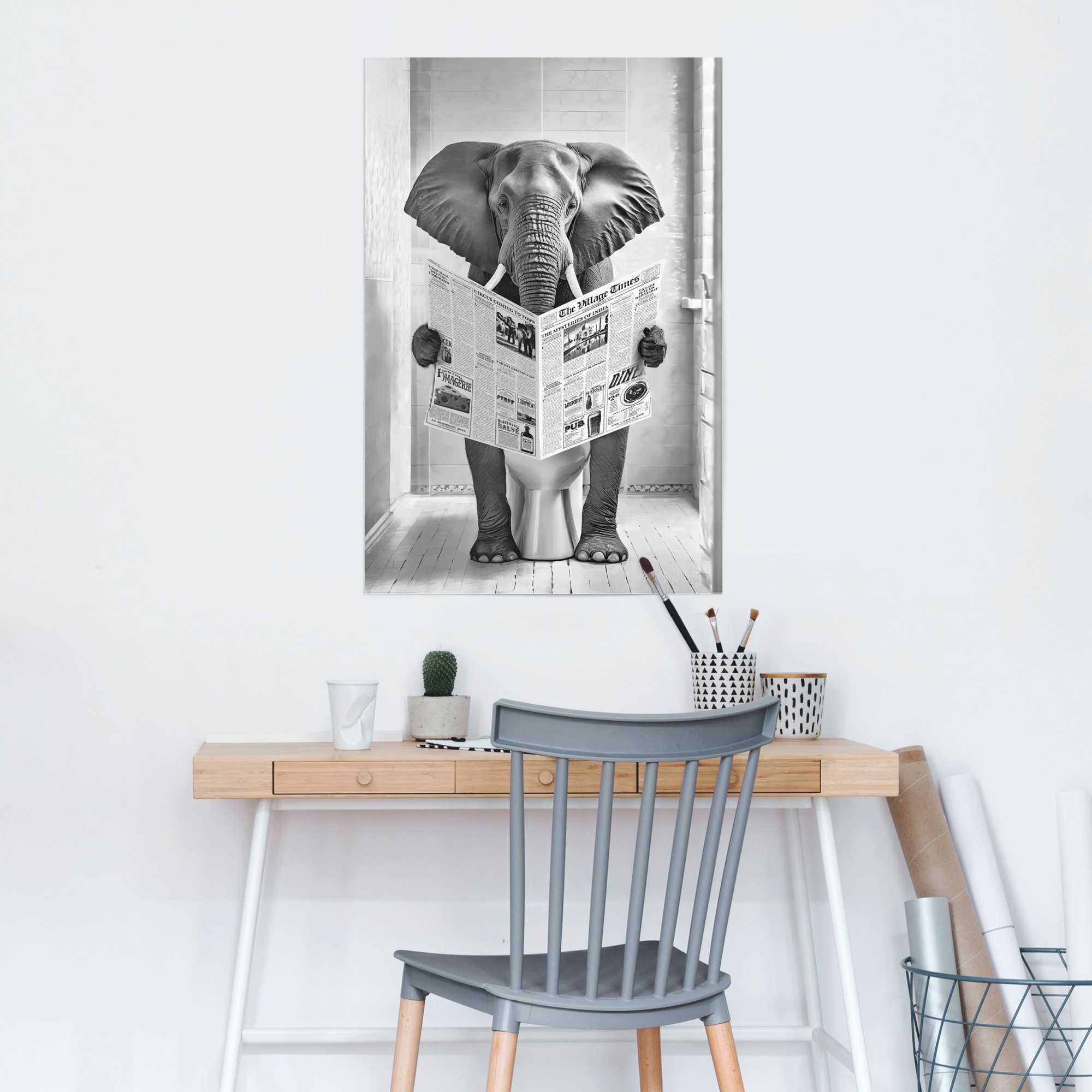 Reinders! Poster »Elefant auf der Toilette«, Toilette - Schwarz-Weiß - 150 gr. Papier - Tiere - 61x91,5 cm