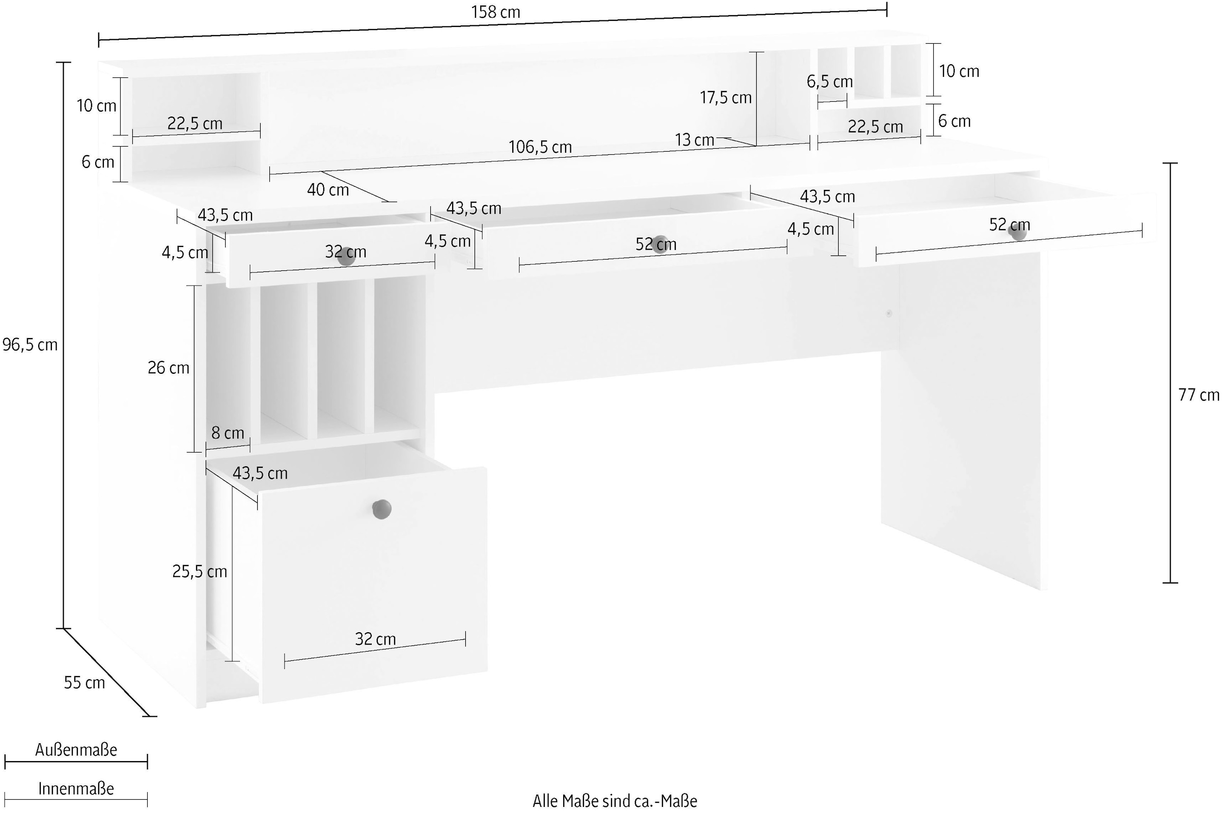 Home affaire Schreibtisch »Licia«, Schreibtisch "Licia", große Arbeitsplatte, viel Stauraum, 158 cm breit