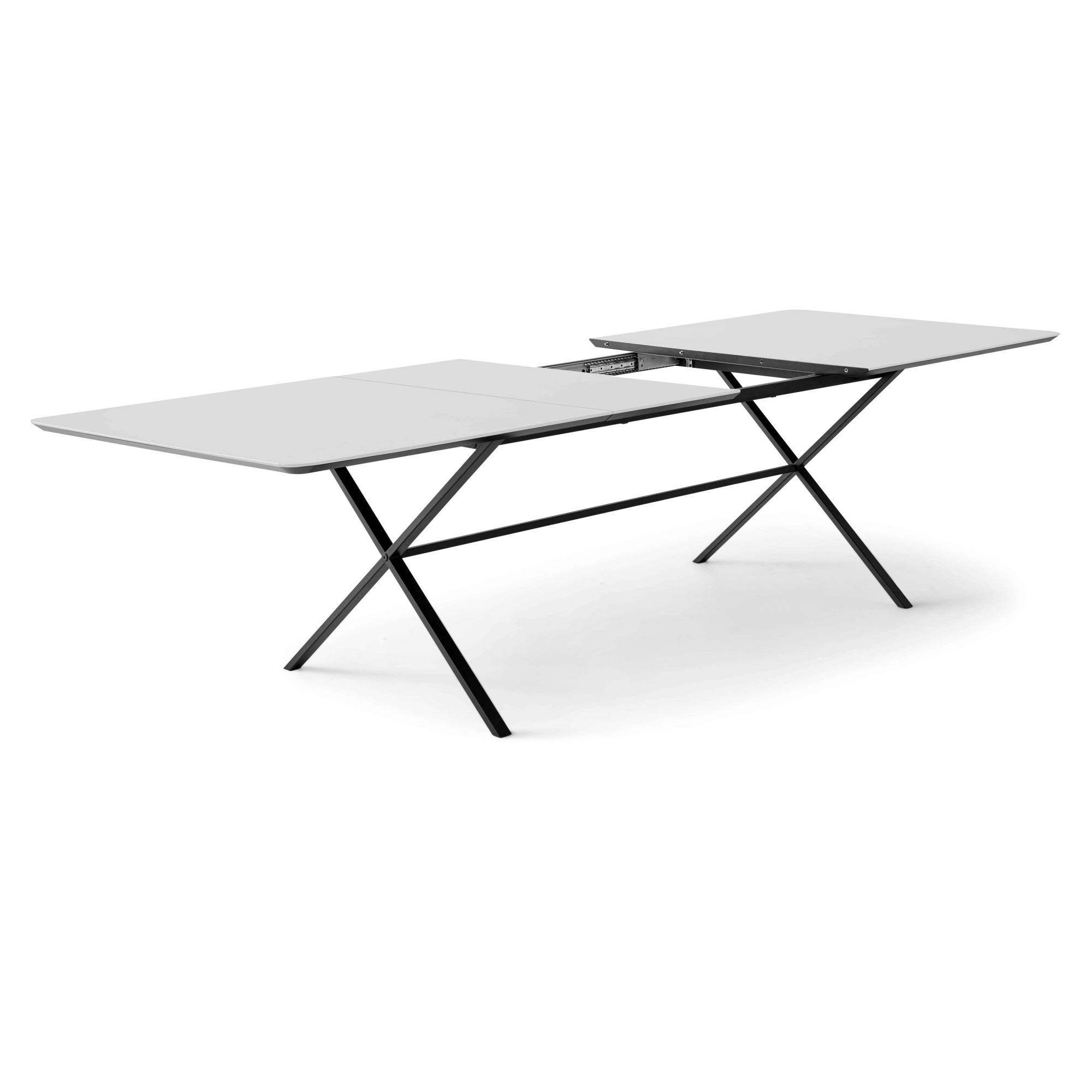 Hammel Furniture Esstisch »Meza Designtisch mit Auszugsfunktion und 2 Einlegeplatten«, abgerundete Tischplatte MDF, gekreuztes Metallgestell, in zwei Breiten