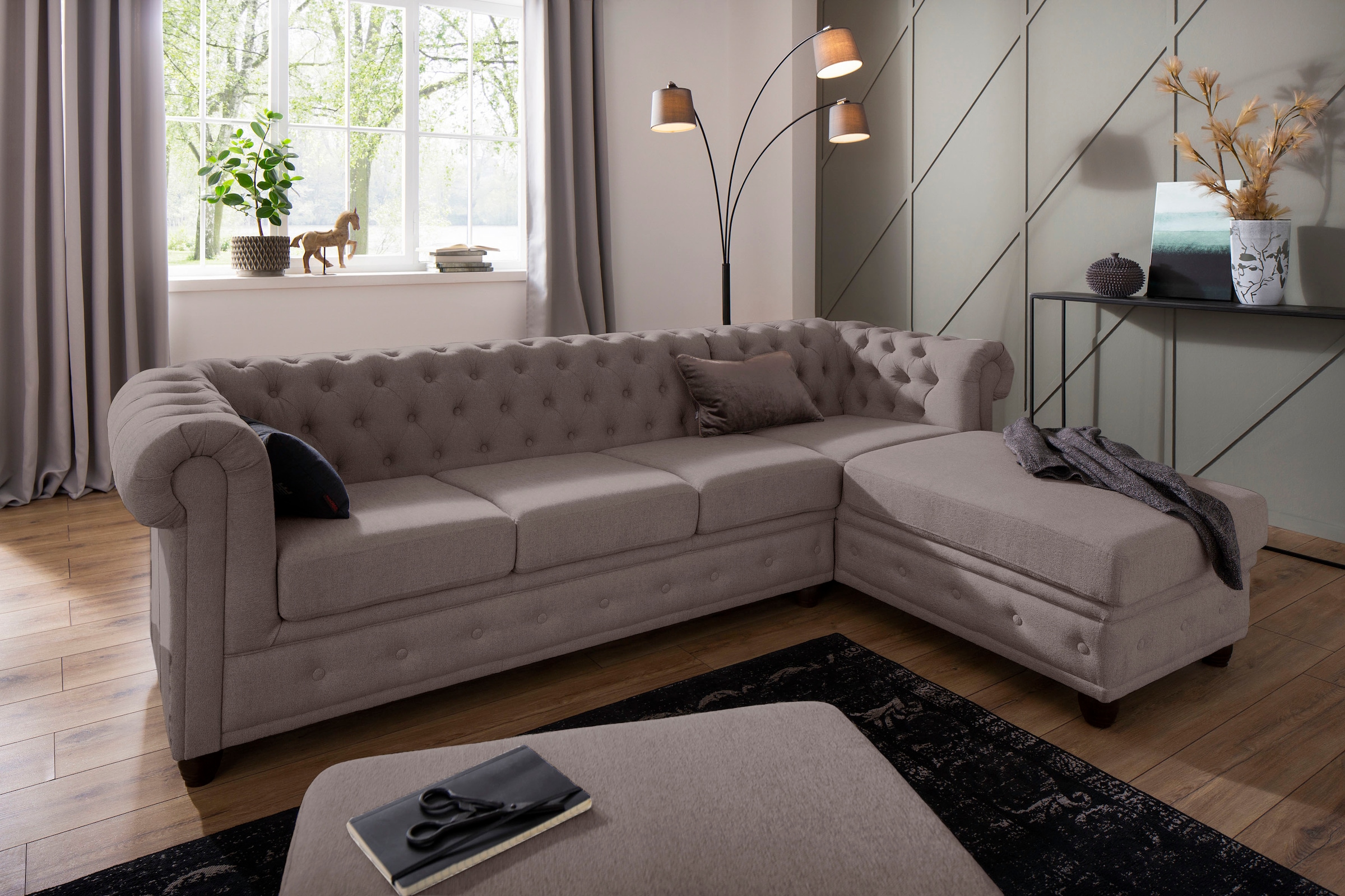 Home affaire Chesterfield-Sofa »New Castle L-Form«, hochwertige Knopfheftung in Chesterfield-Design, B/T/H: 255(171/72)