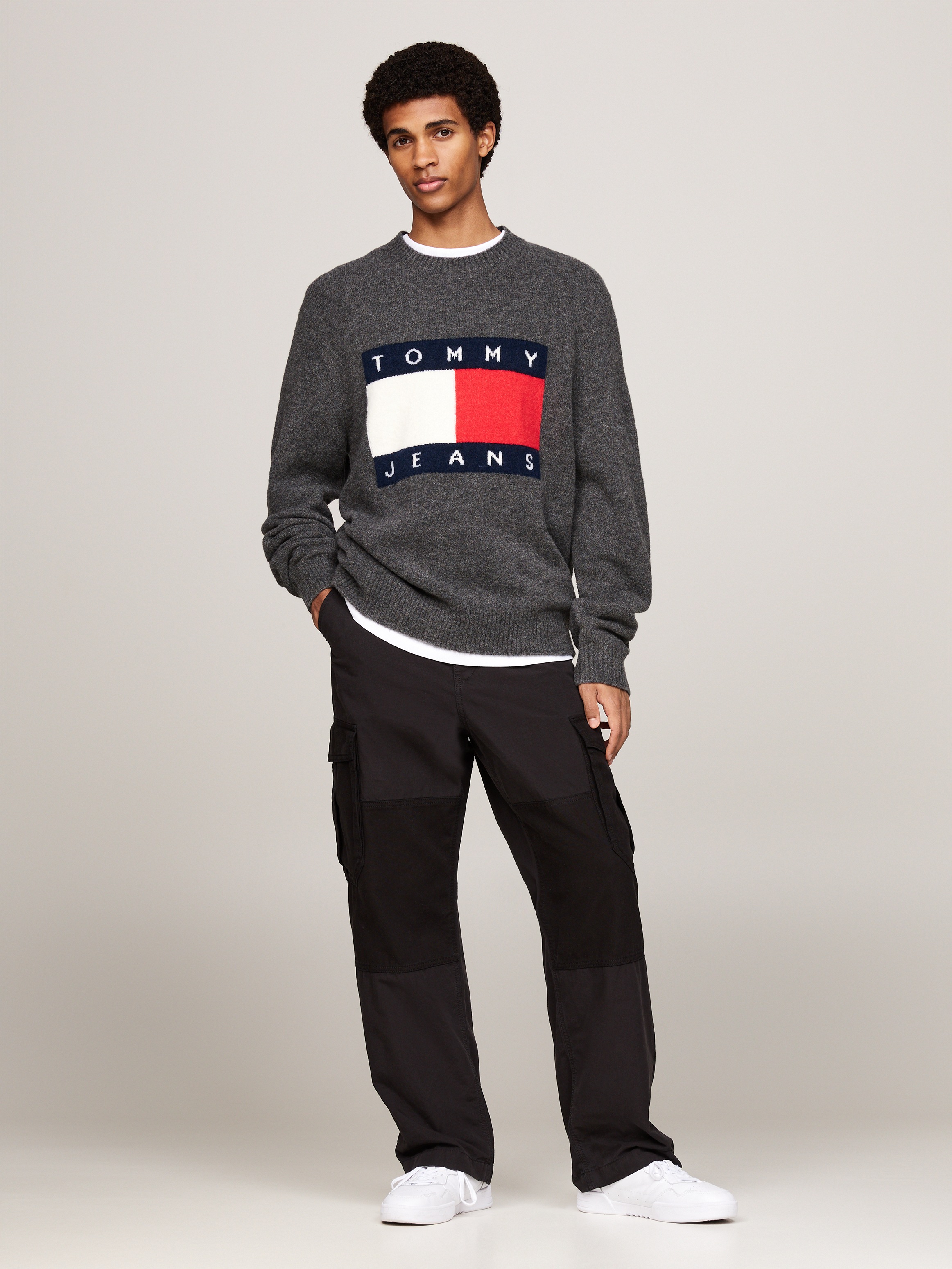 Tommy Jeans Strickpullover "TJM REG MELANGE FLAG SWEATER", mit Rundhalsausc günstig online kaufen