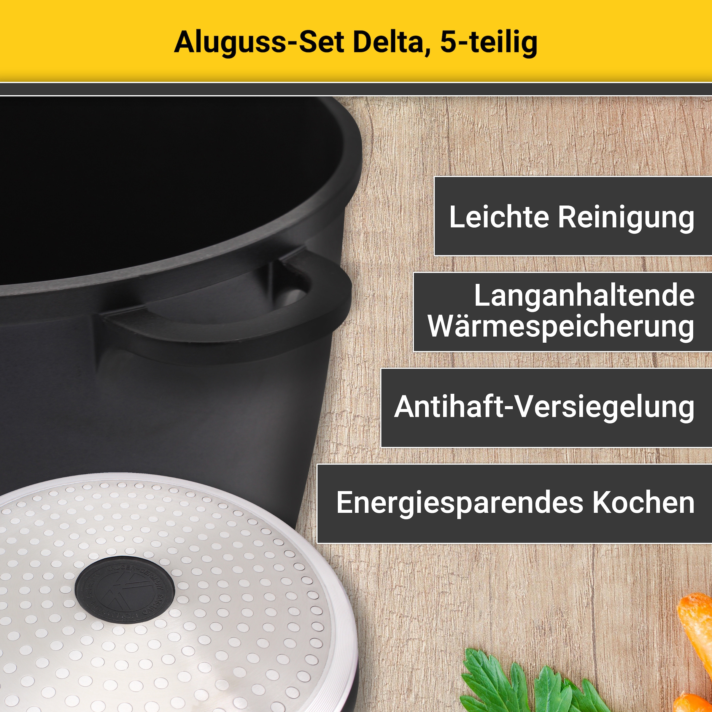 Krüger Topf-Set »Delta«, Aluminiumguss, (Set, 7 tlg.), für Induktions-Kochfelder geeignet
