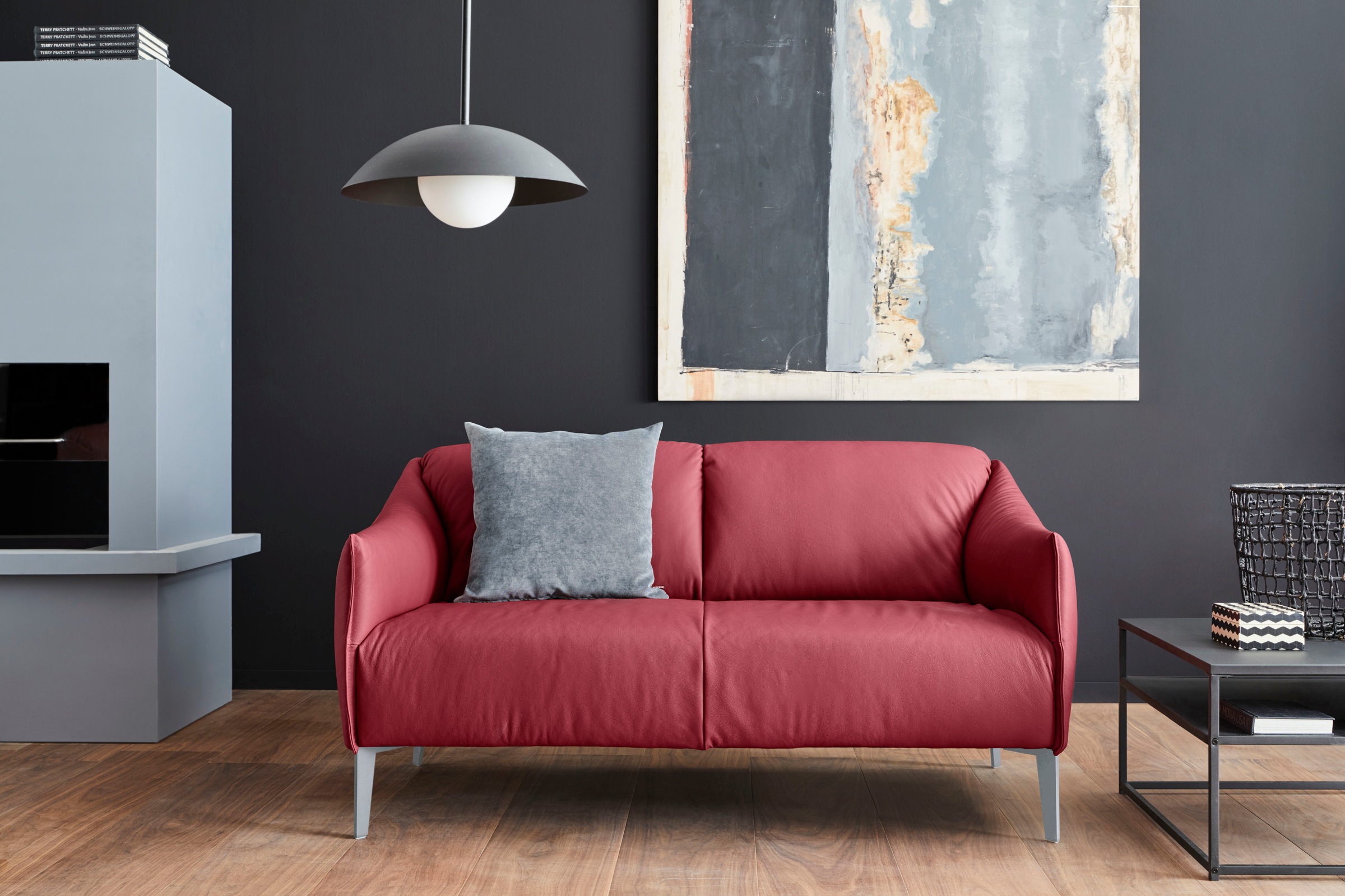 2-Sitzer W.SCHILLIG "sally", rot (ruby rot z59), B:154cm H:78cm T:84cm, Longlife Xtra-Leder Z59: Glattleder mit modischer Prägung. Hautstärke 0, 9 - 1, 1 mm., Sofas, mit Metall-Winkelfüßen in Silber matt, Breite 154 cm