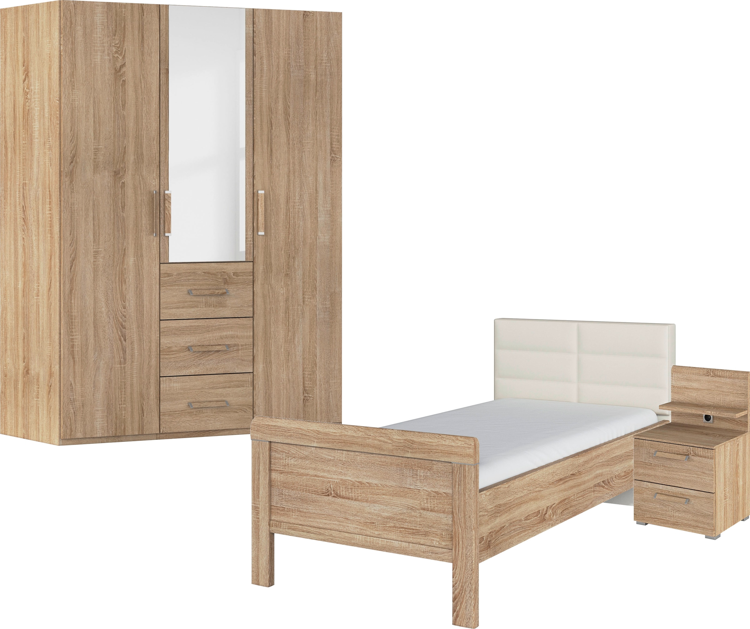 rauch Schlafzimmer-Set "Evelyn", (Set, 3 tlg.), Schrank und Bett in 2 Breiten, Nachttisch mit Paneel MADE IN GERMANY