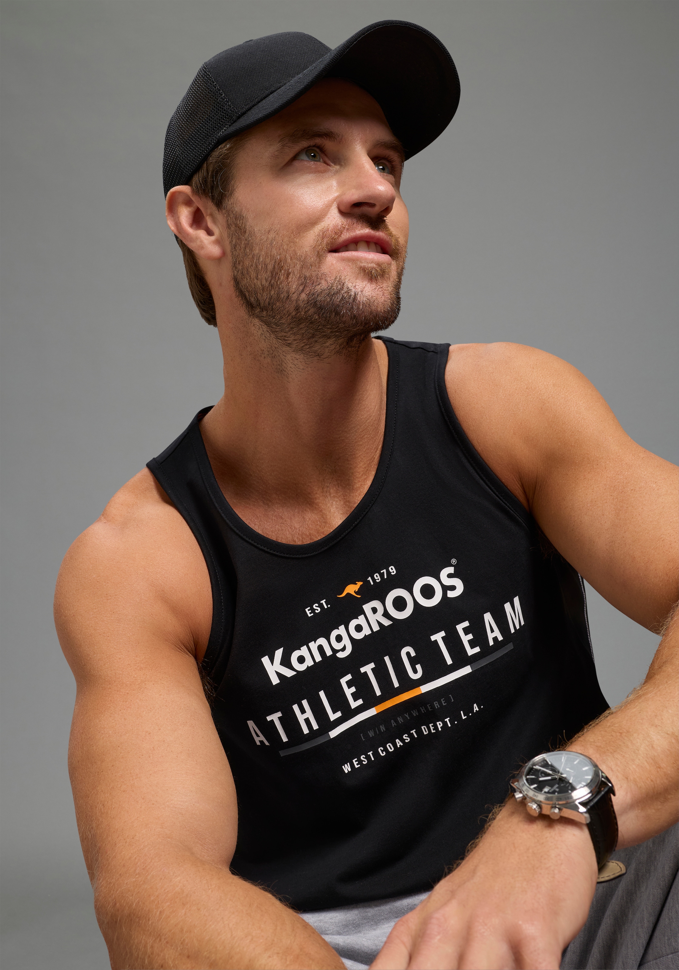 KangaROOS Tanktop schmal geschnitten, ärmellos, aus Baumwolle, Single Jersey
