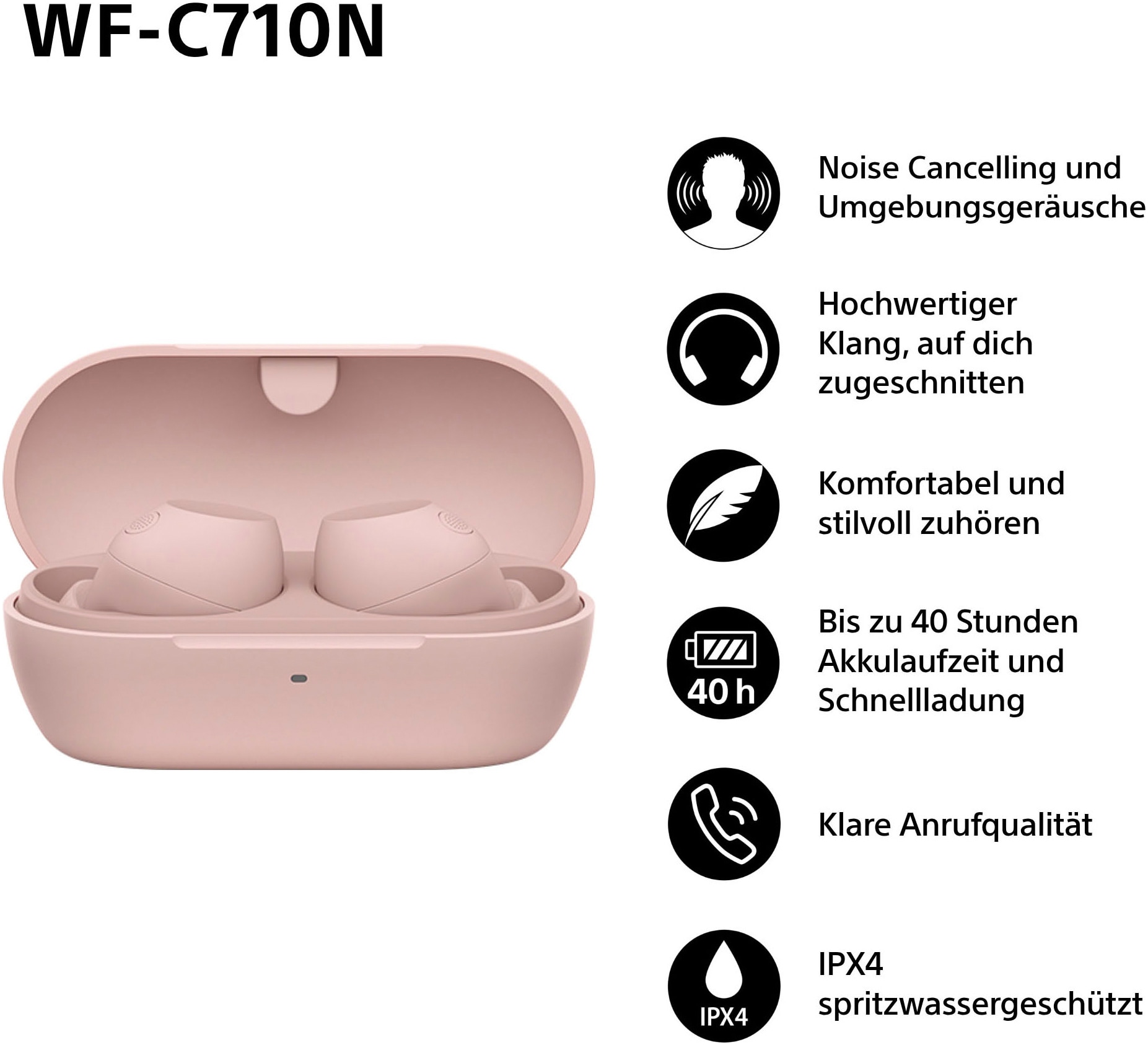 Sony In-Ear-Kopfhörer »WF-C710N«, Bluetooth-A2DP Bluetooth-AVRCP Bluetooth (Audio Video Remote Control Profile)-HFP-HSP, Active Noise Cancelling (ANC)-Freisprechfunktion-Multi-Point-Verbindung-Rauschunterdrückung-Sprachsteuerung