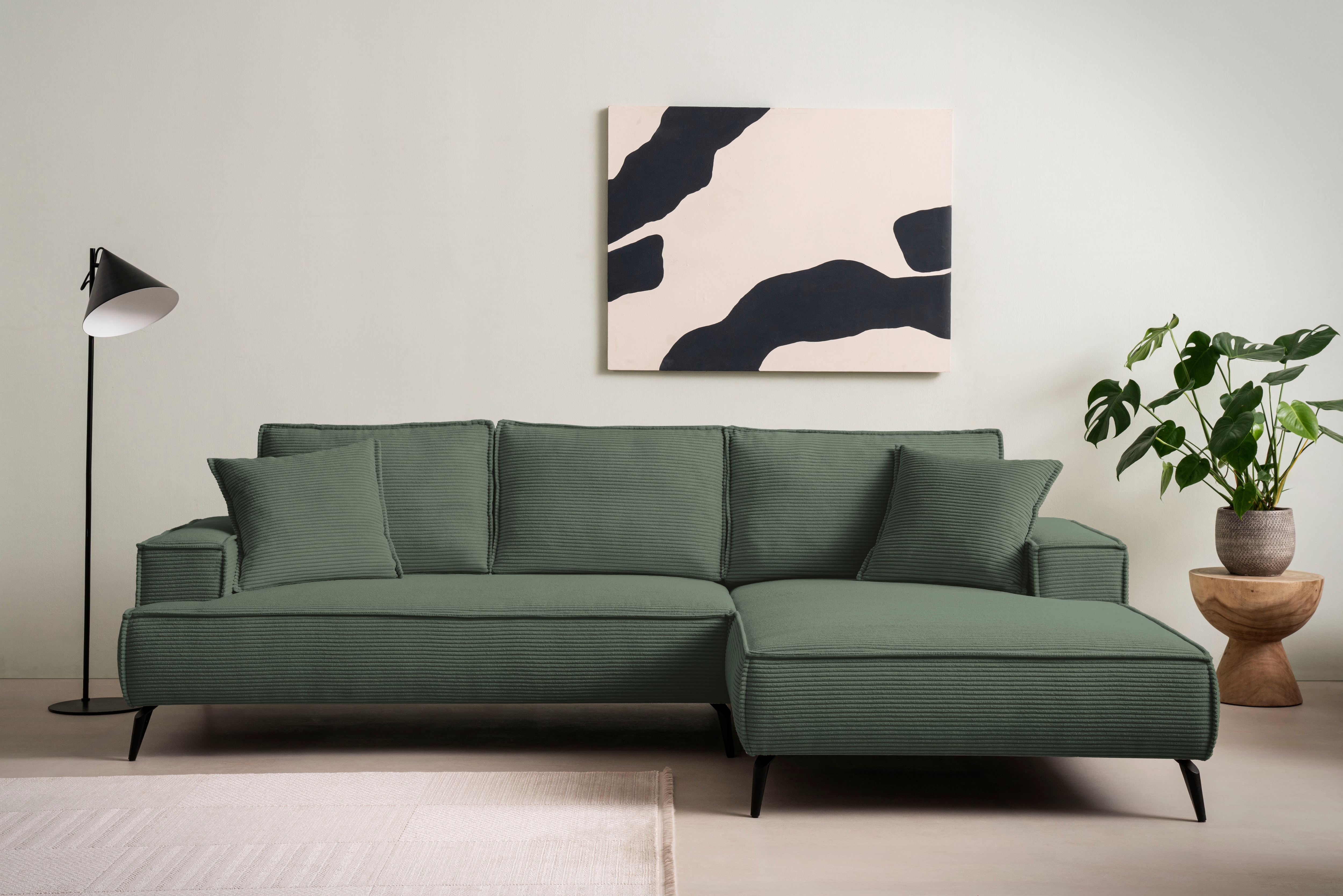 OTTO home Ecksofa "TVINNU Cord, L-Form, Breite 275 cm" wahlweise Recamiere rechts/links, schwarze Füße, bequemer Sitzkomfort