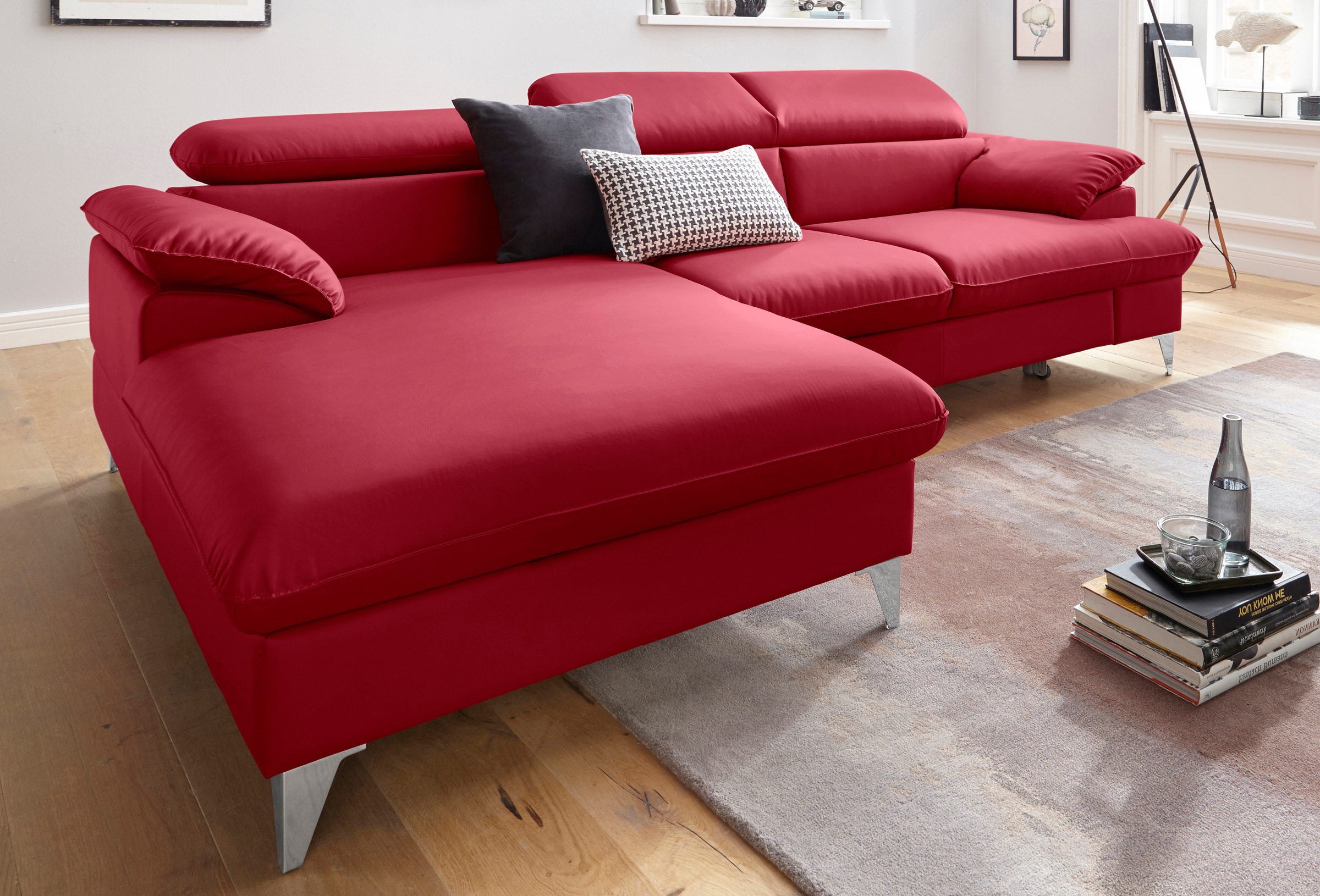 COTTA Polstergarnitur »Caluso L-Form«, (2 tlg.), Set bestehend aus: Ecksofa mit Kopfteilverstellung & Hocker