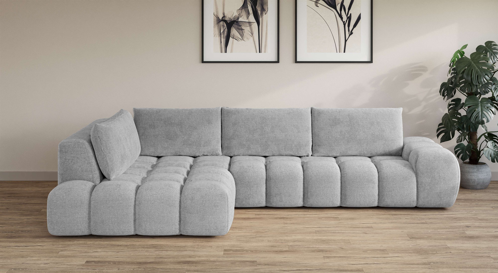 OTTO home Ecksofa "AZITA L-Form, XL 296 cm - Designsofa in Bubble-Optik" lose Rückenkissen, traumhafte Steppung