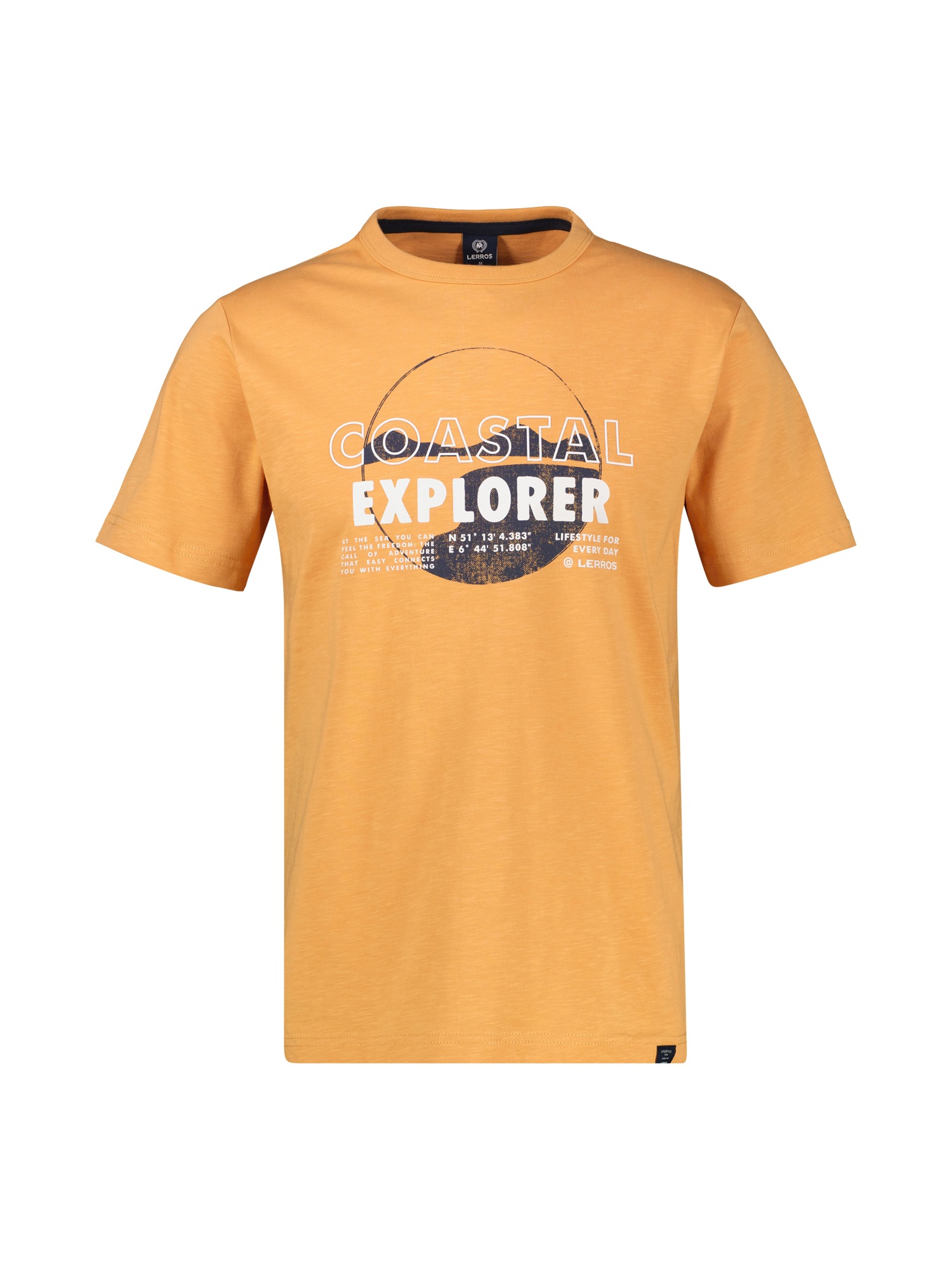 T-Shirt LERROS "T-Shirt mit Brustprint und Rundhalsausschnitt", Damen, Gr. L, dull peach, 100% Baumwolle, Rundhals, Shirts T-Shirt