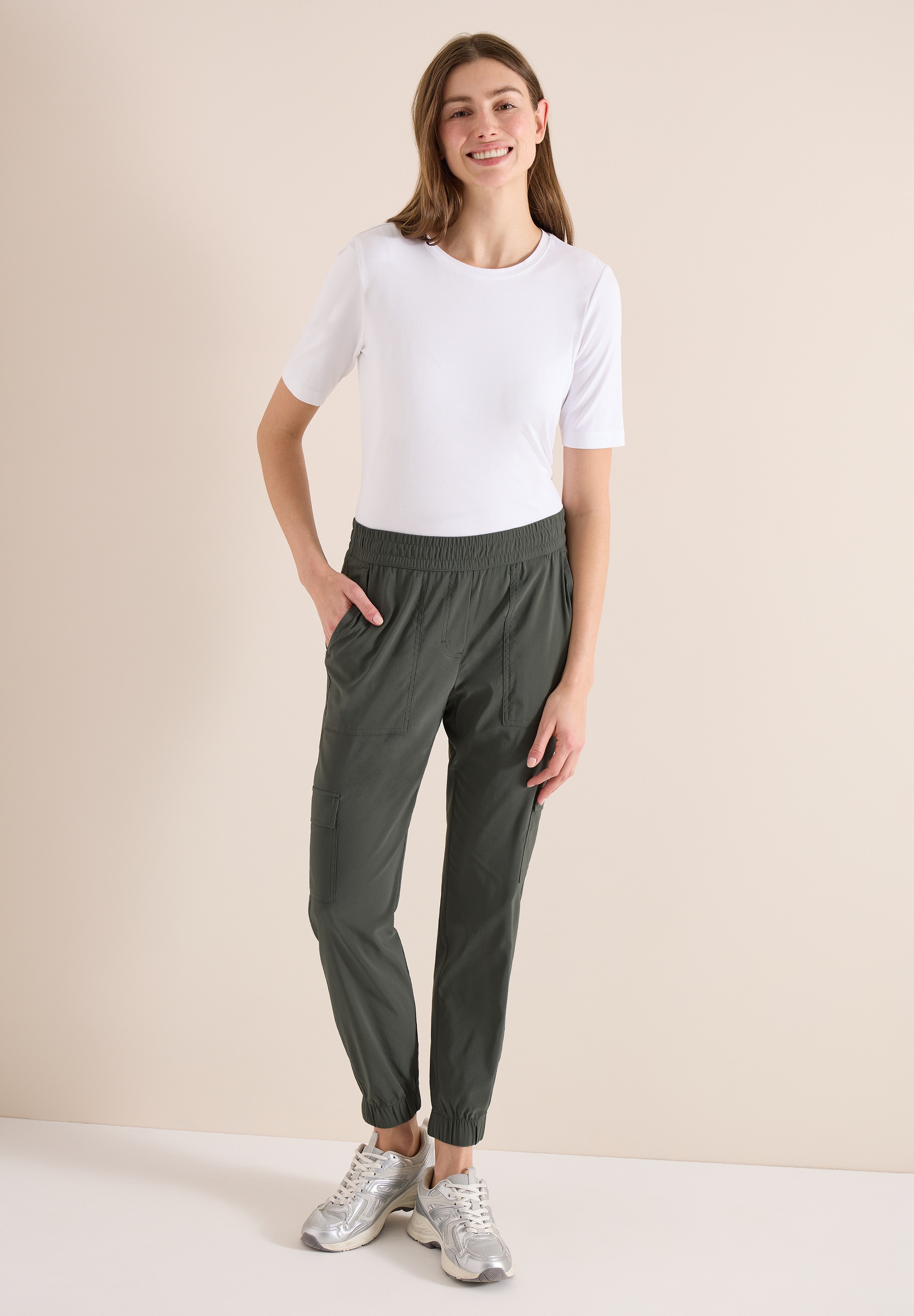 Cargohose CECIL, Damen, Gr. 3XL, Länge 28, clear khaki, Web, 66% Baumwolle, 30% Polyester, 4% Elasthan, unifarben, loose fit knöchelfrei, Hosen Cargohose, im Loose Fit 2