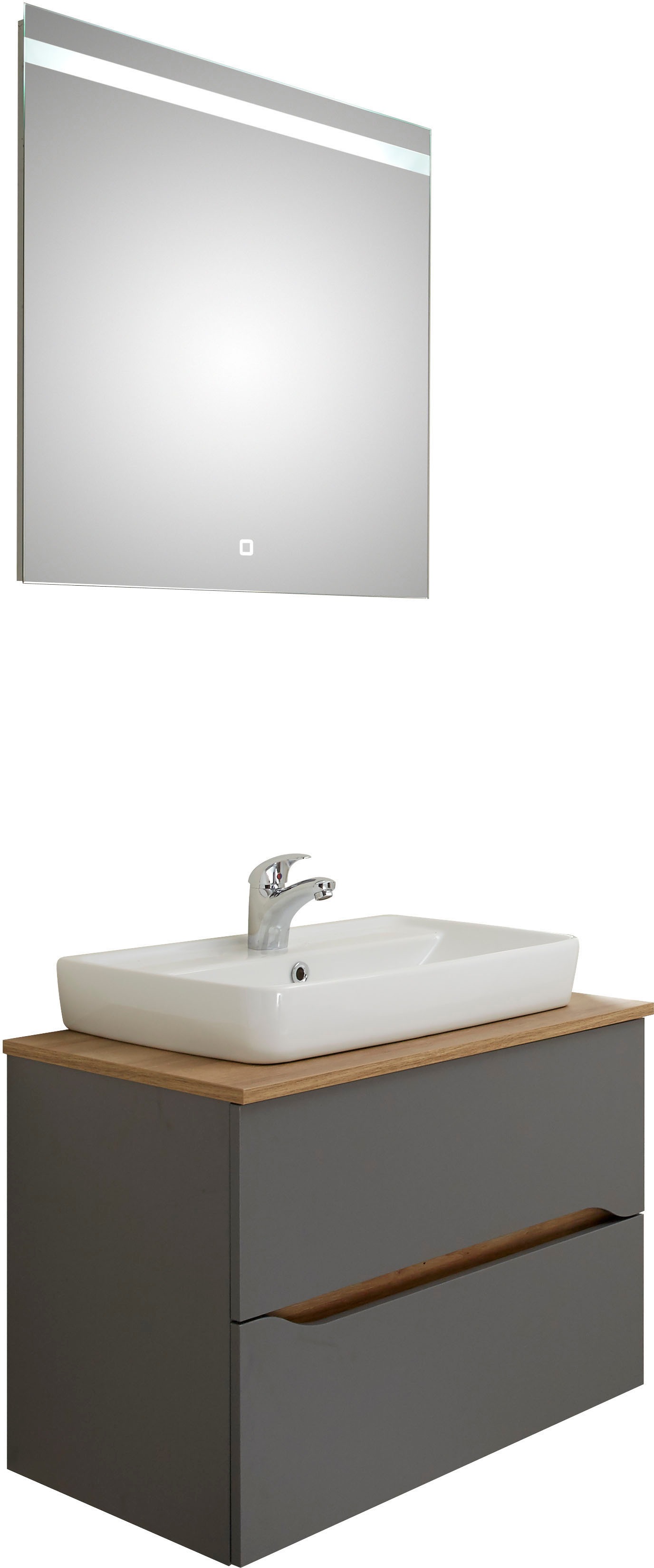 Thumbnail - Saphir Badmöbel-Set "Quickset 2-teilig, Keramik-Aufsatzbecken mit LED-Spiegel", (4 St.), Waschplatz 73 cm breit, inkl. T...