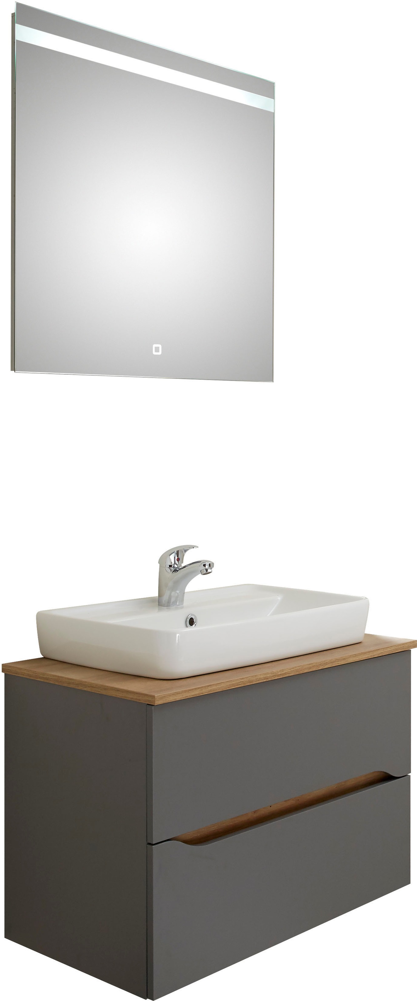 Thumbnail - Saphir Badmöbel-Set "Quickset 2-teilig, Keramik-Aufsatzbecken mit LED-Spiegel" 4 Stk. tlg.